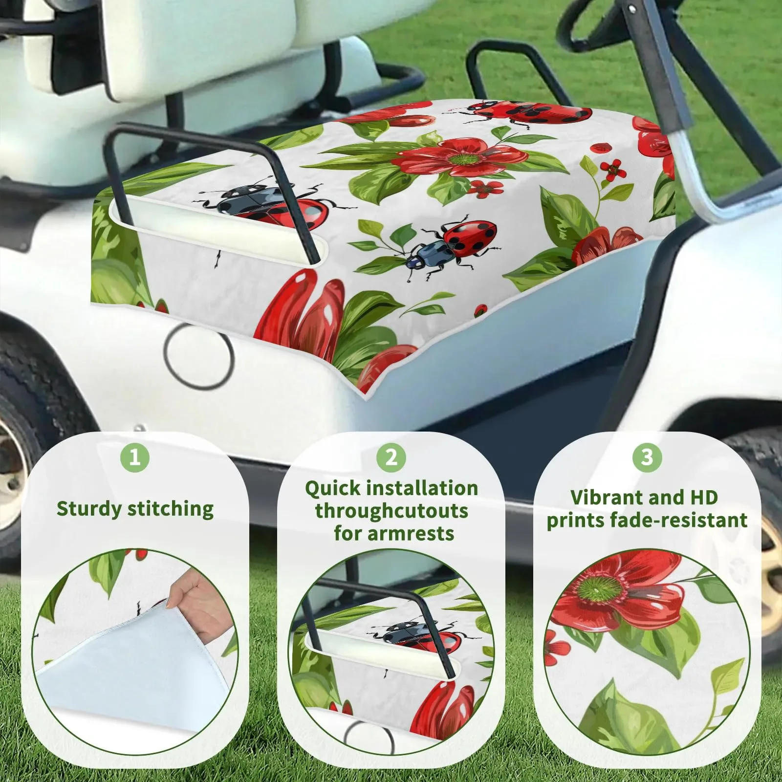 Tiveruda Floral Ladybug Golf Cart Seat Cover image 3