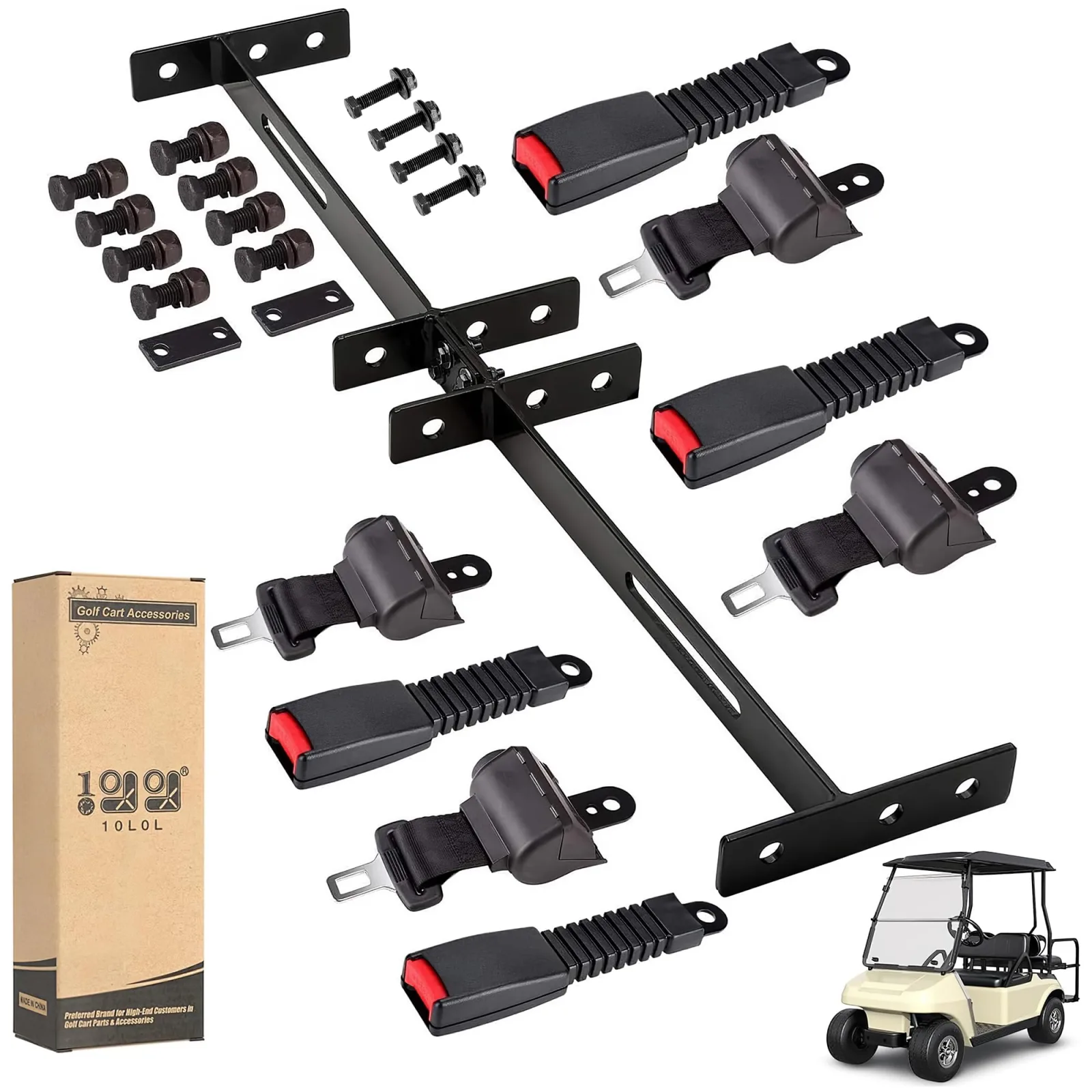 10L0L 42" Retractable 2-Point Golf Cart Seat Belt Kit with Bracket