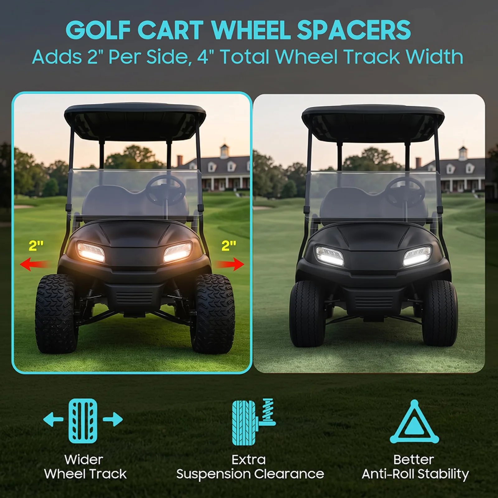 10L0L 2-Inch Golf Cart Wheel Spacers with Lug Nuts image 3