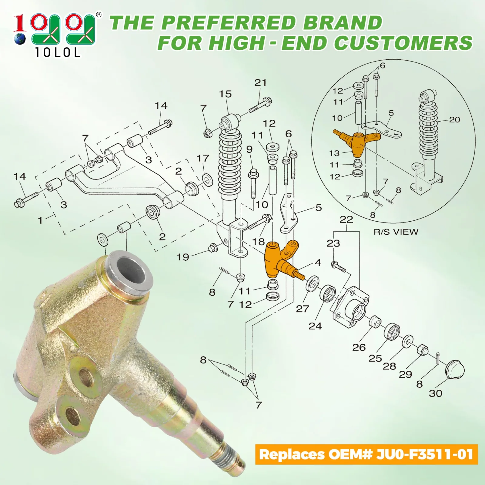 10L0L Steering Knuckle for Yamaha G22 and G29 image 2