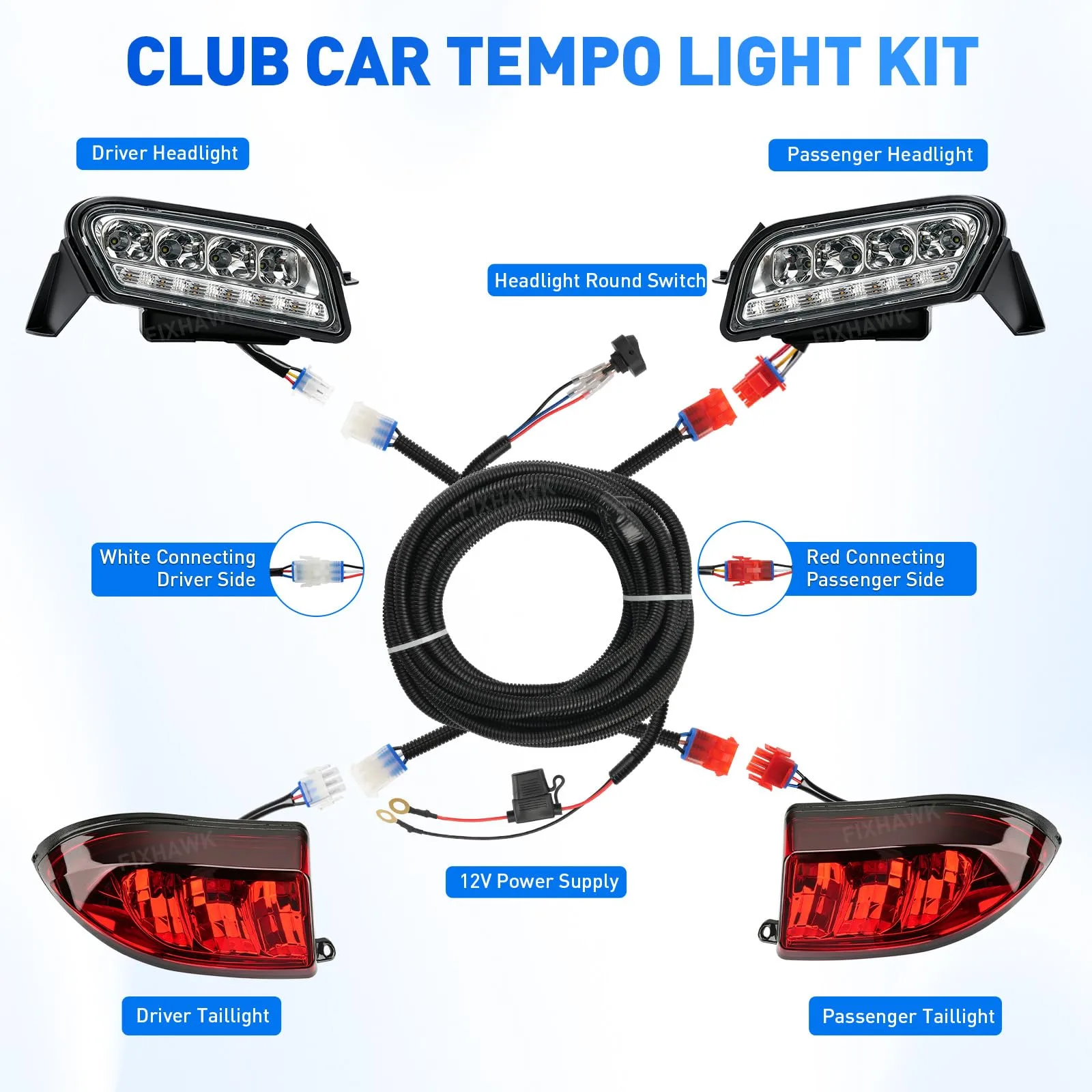 FIXHAWK Club Car Tempo LED Headlight and Tail Light Kit image 4