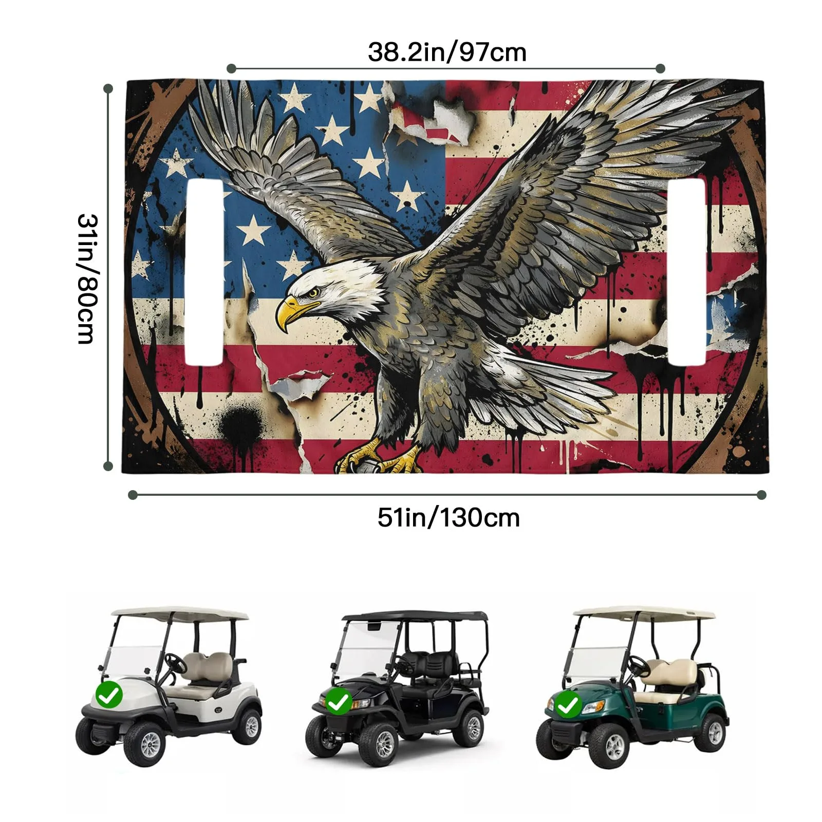 Trosturdspn 51" x 31" Retro Eagle USA Flag Golf Cart Seat Towel Blanket image 2