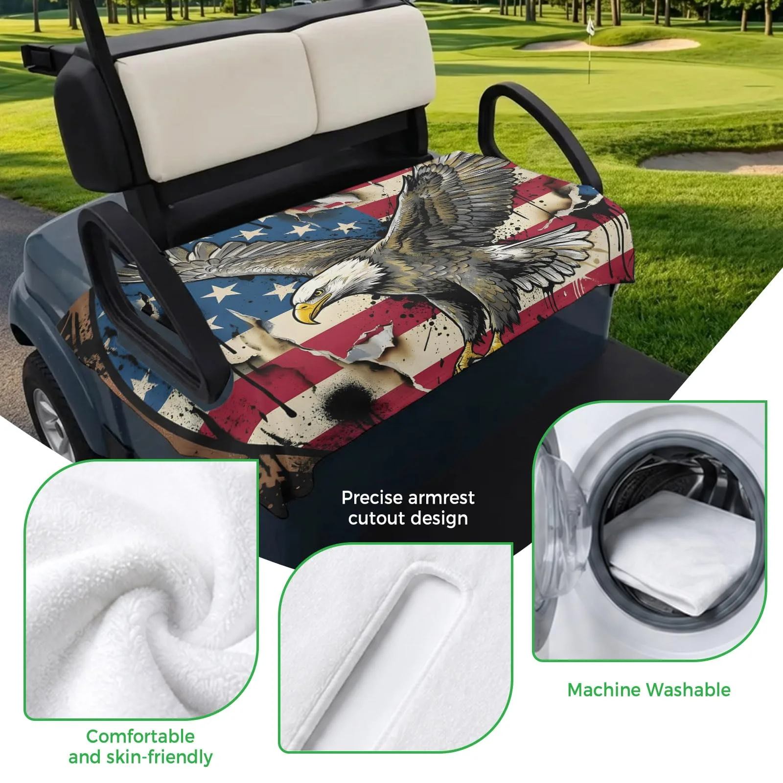 Trosturdspn 51" x 31" Retro Eagle USA Flag Golf Cart Seat Towel Blanket image 3