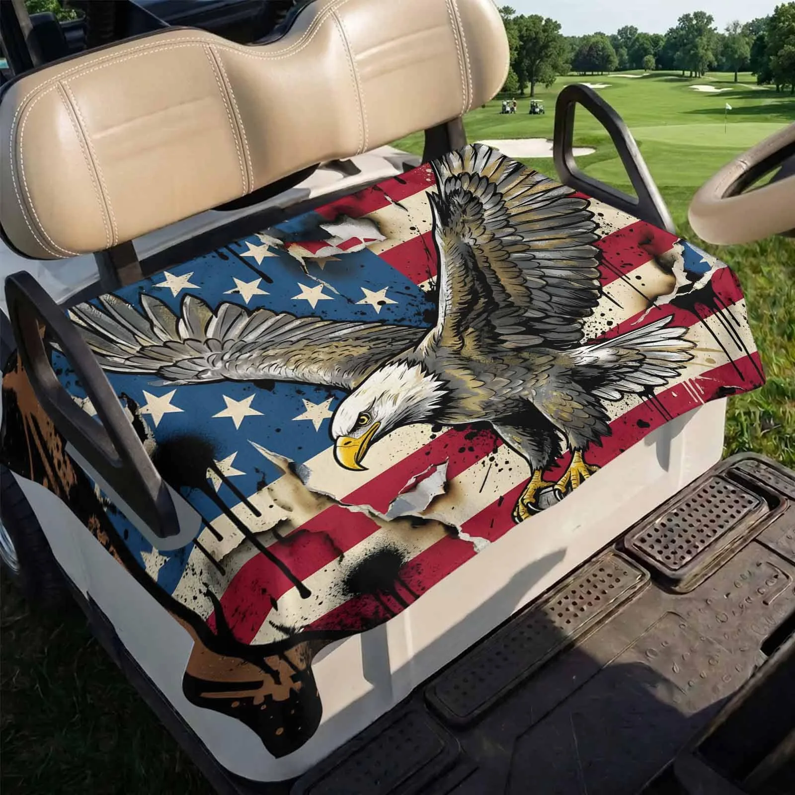 Trosturdspn 51" x 31" Retro Eagle USA Flag Golf Cart Seat Towel Blanket image 4