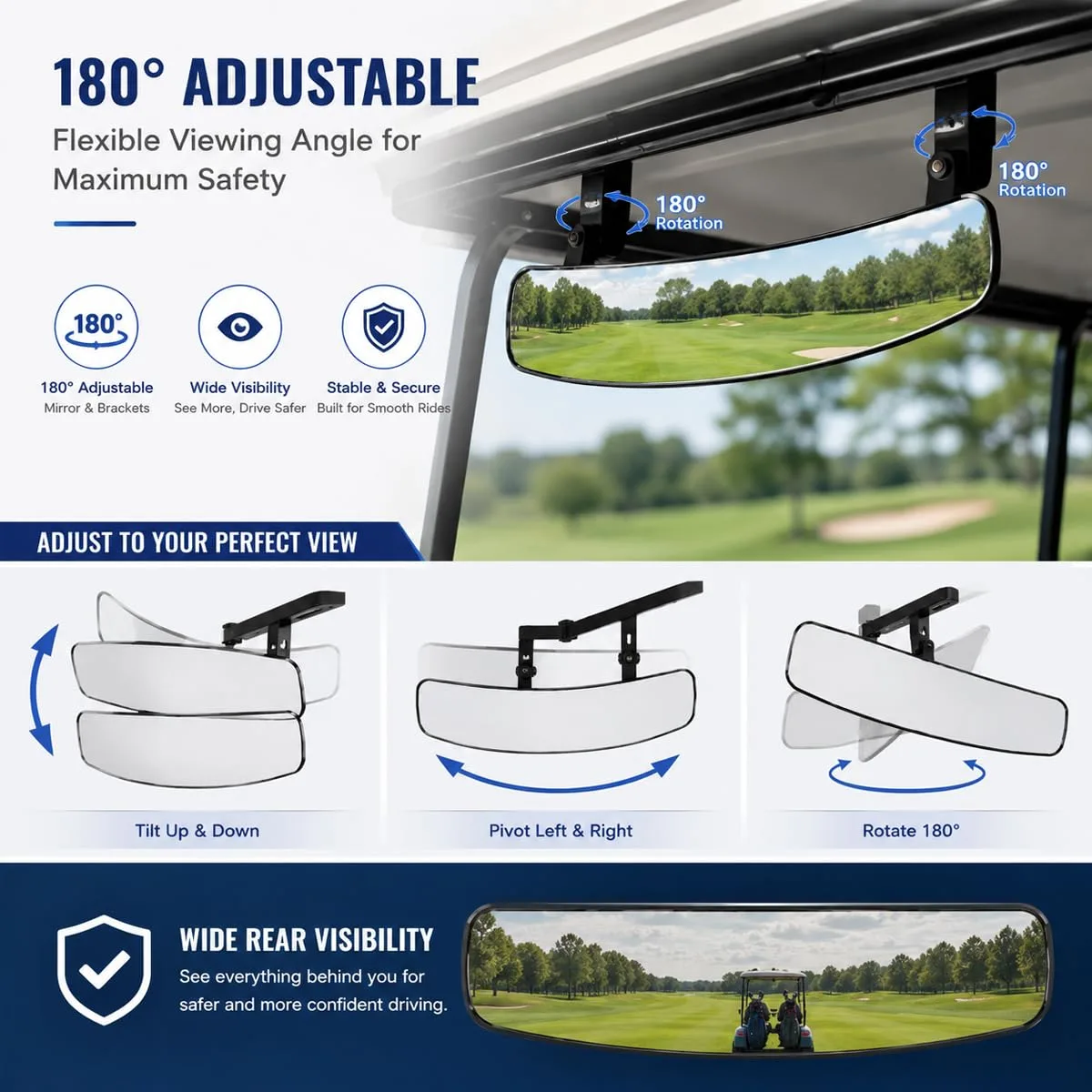 Juaztcxinw 16.7" Wide Convex Rear View Mirror for EPIC Carts E40FX - Juaztcxinw-14767606 image 3