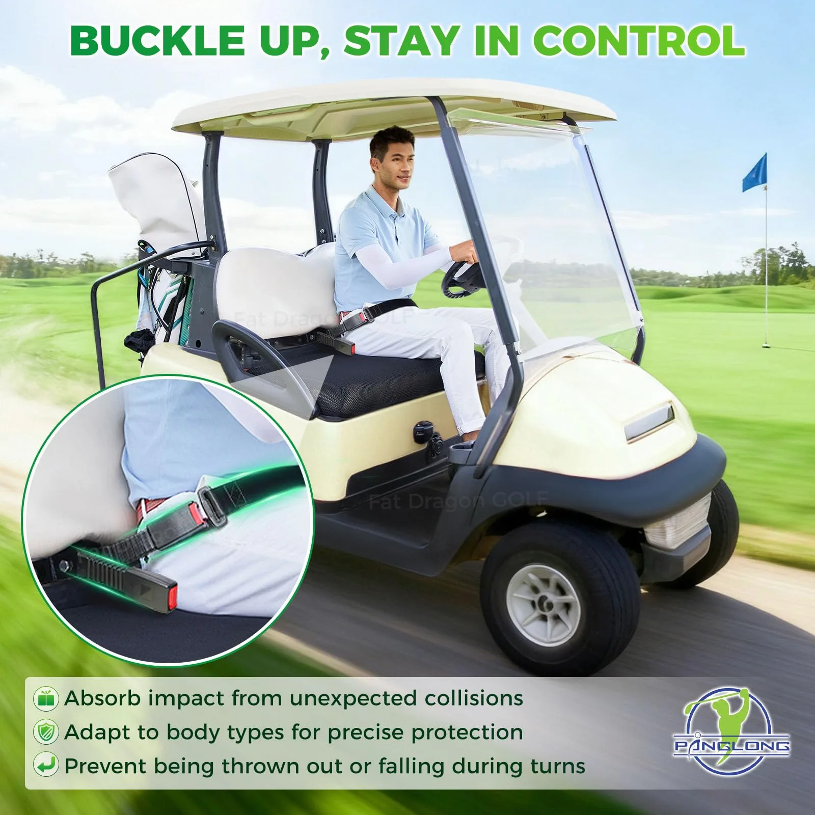 Panglong 78-Inch Golf Cart Retractable Seatbelts FDG-176 image 3