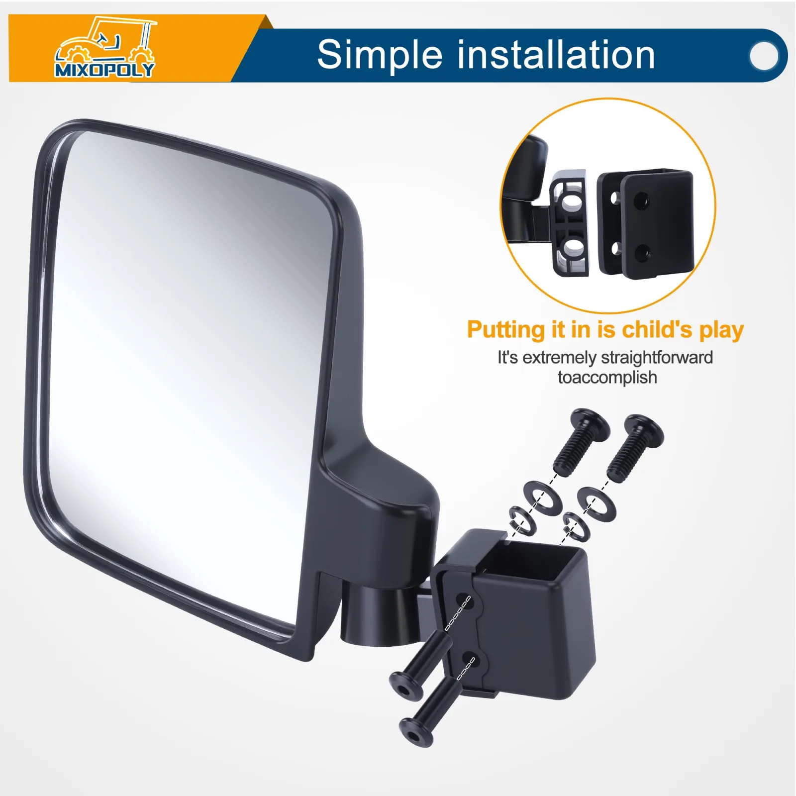 Mixopoly Universal Golf Cart Side Mirrors for Yamaha, Club Car & E-Z-GO image 4