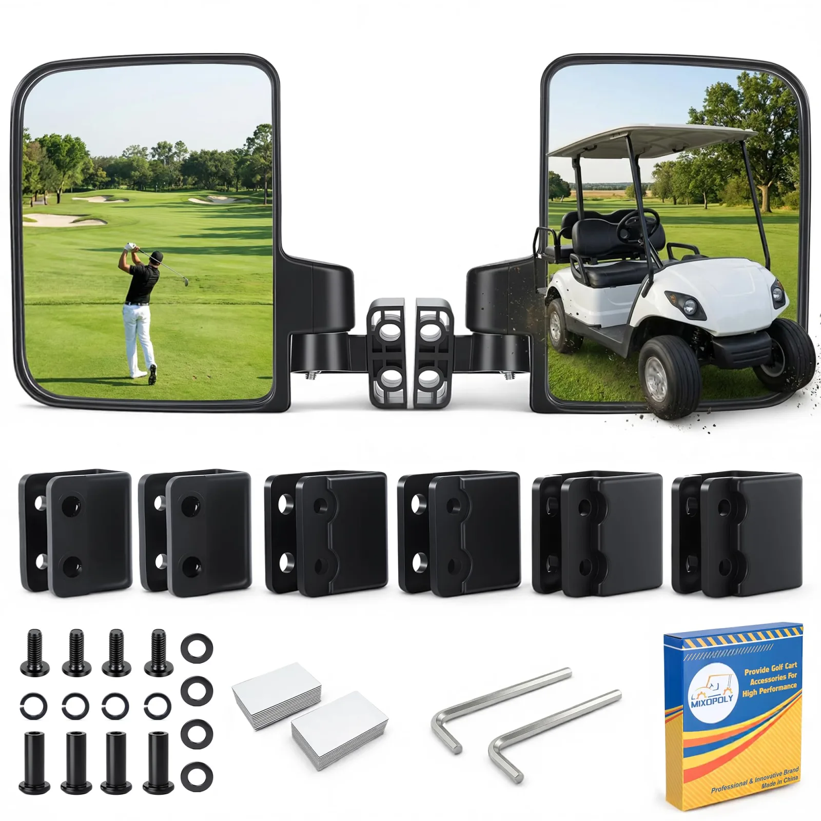 Mixopoly Universal Golf Cart Side Mirrors for Yamaha, Club Car & E-Z-GO