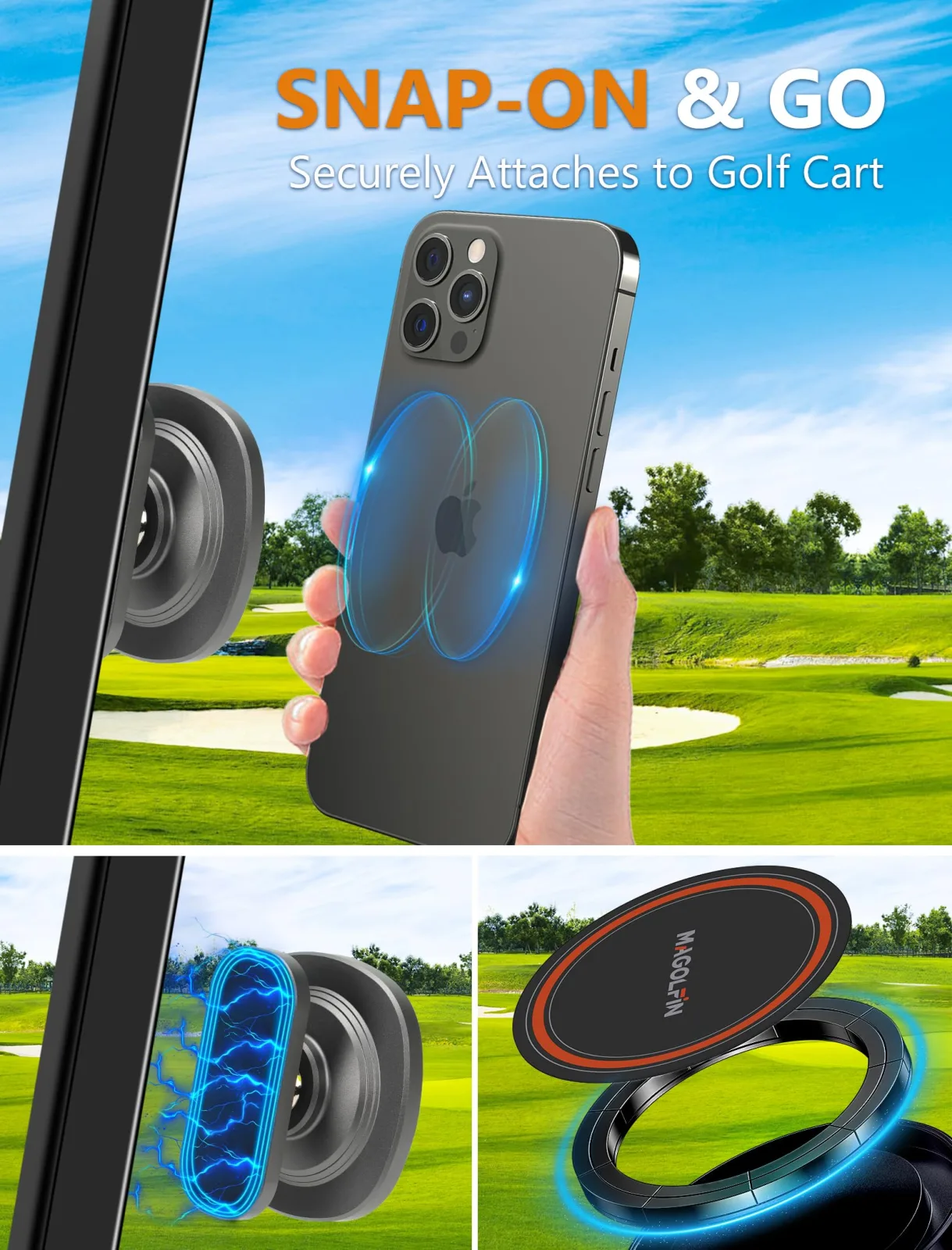 MAGOLFIN M90 Magnetic Golf Cart Phone Holder image 3