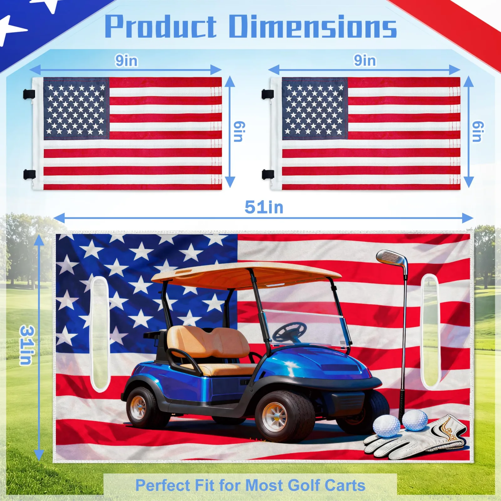 YOKYHOM Patriotic Golf Cart Seat Cover & Flag Set image 2