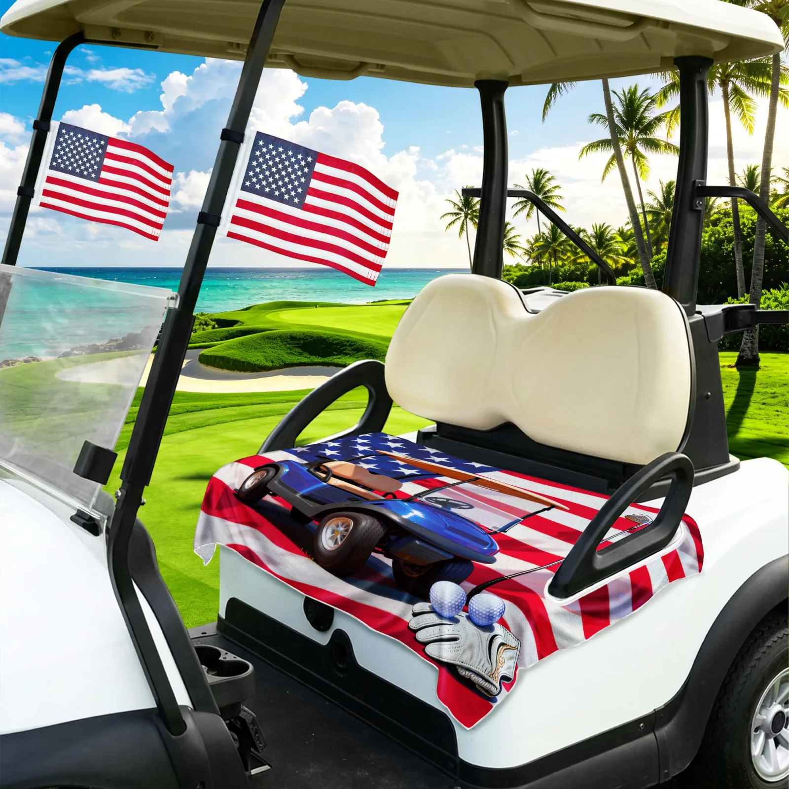 YOKYHOM Patriotic Golf Cart Seat Cover & Flag Set