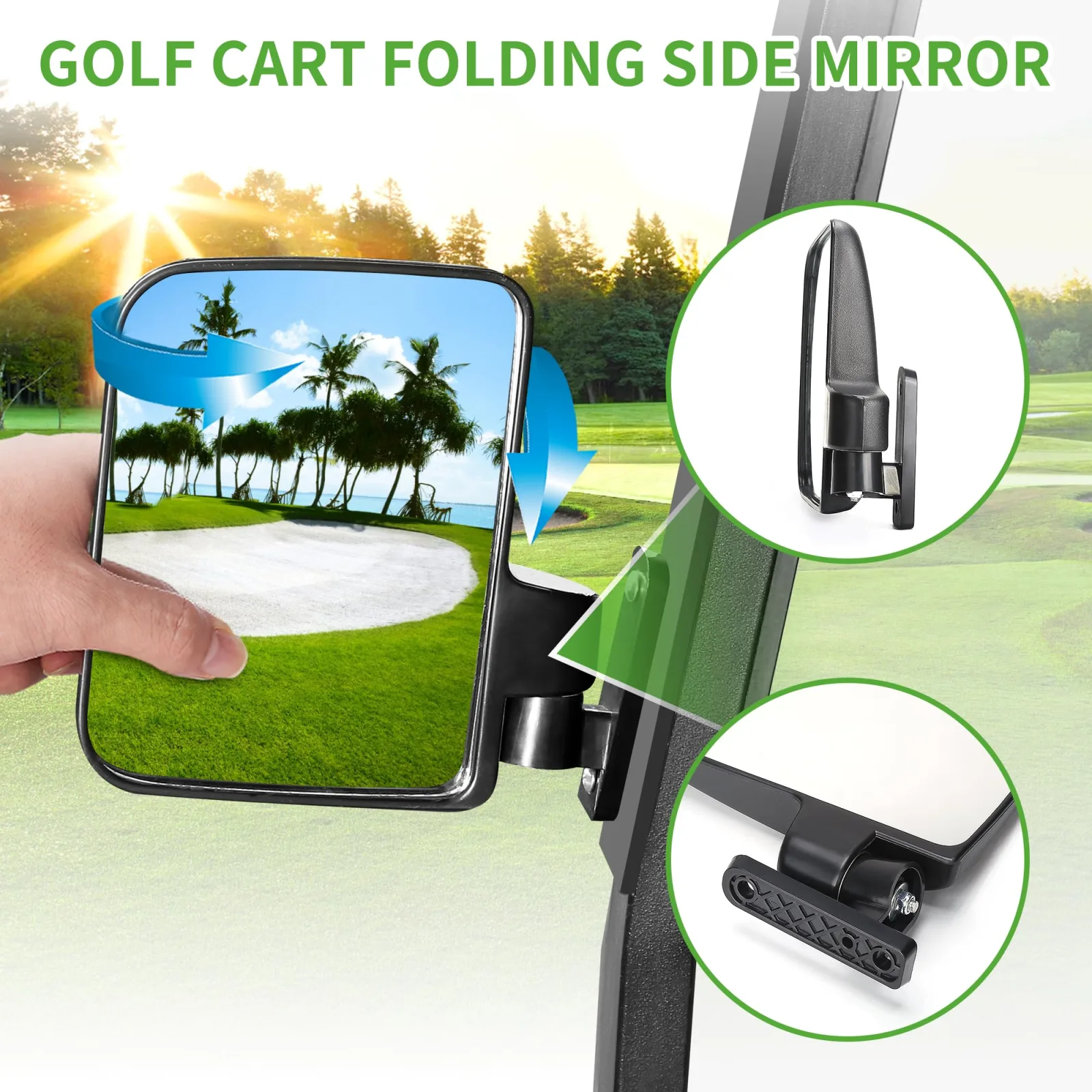 10L0L Golf Cart Folding Side Mirror and Rear View Kit image 4