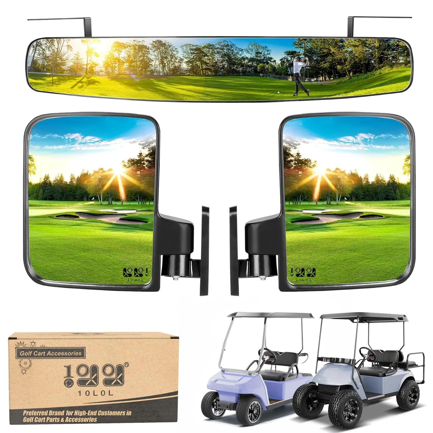 10L0L Golf Cart Folding Side Mirror and Rear View Kit