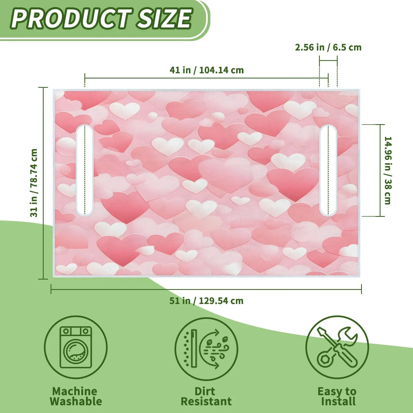 Tiveruda 51 x 31 in Love Pink Heart Universal Golf Cart Seat Cover image 2