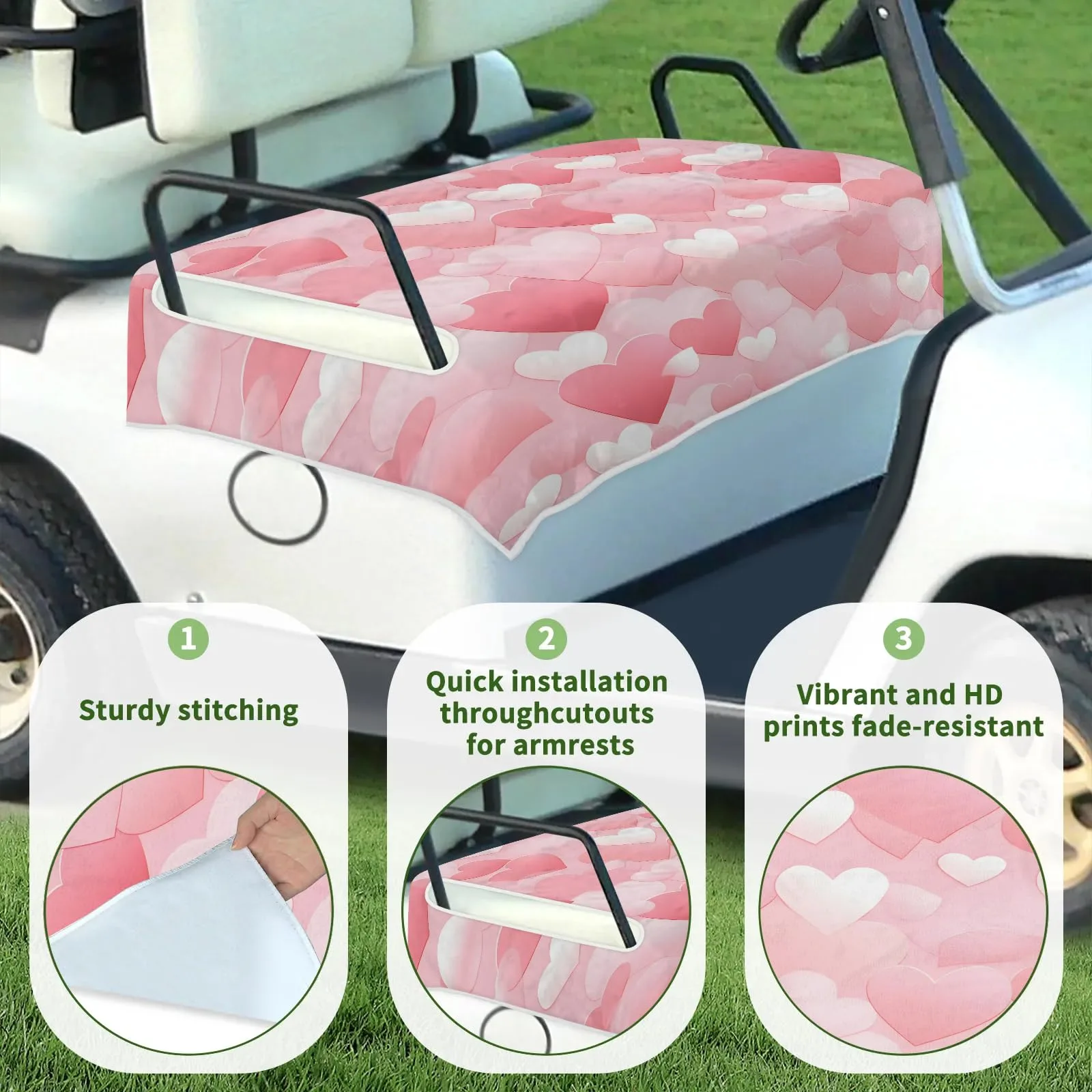 Tiveruda 51 x 31 in Love Pink Heart Universal Golf Cart Seat Cover image 3