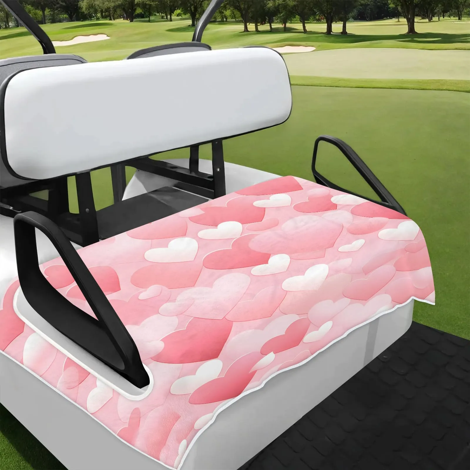 Tiveruda 51 x 31 in Love Pink Heart Universal Golf Cart Seat Cover