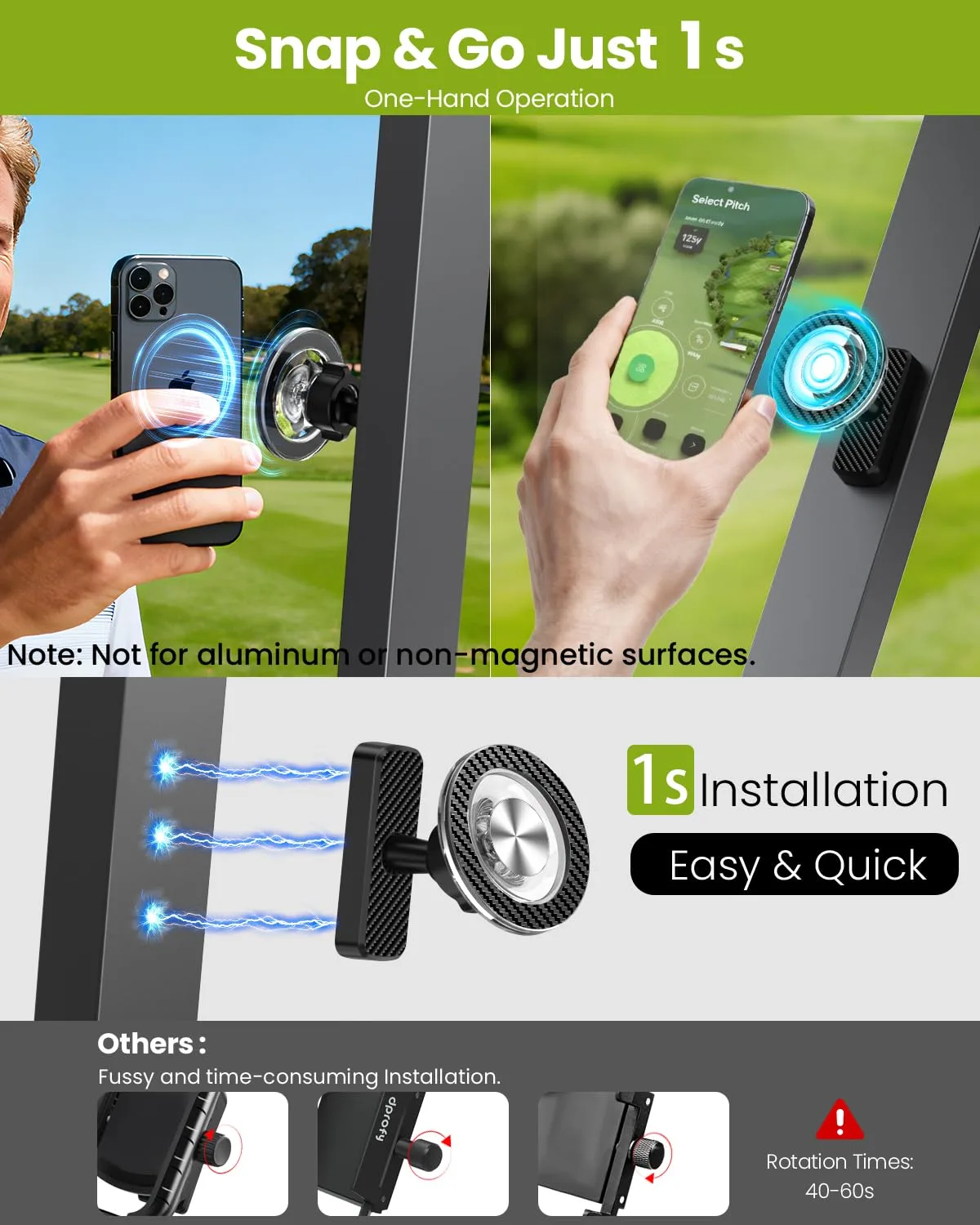 GiantHope Magnetic Golf Cart Phone Holder – Carbon Fiber Mount image 2