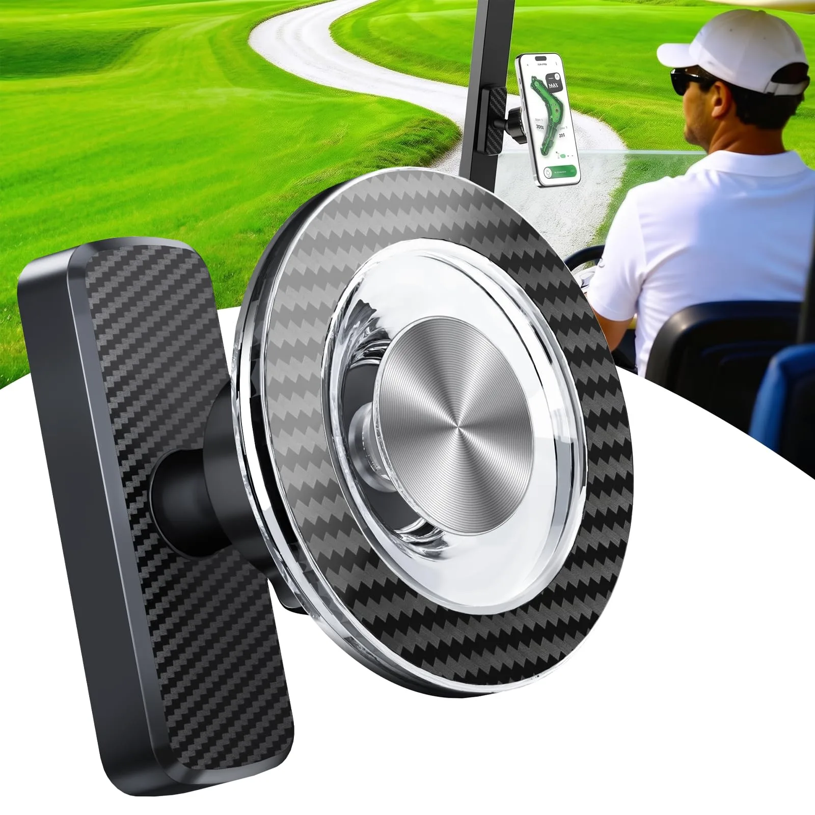 GiantHope Magnetic Golf Cart Phone Holder – Carbon Fiber Mount