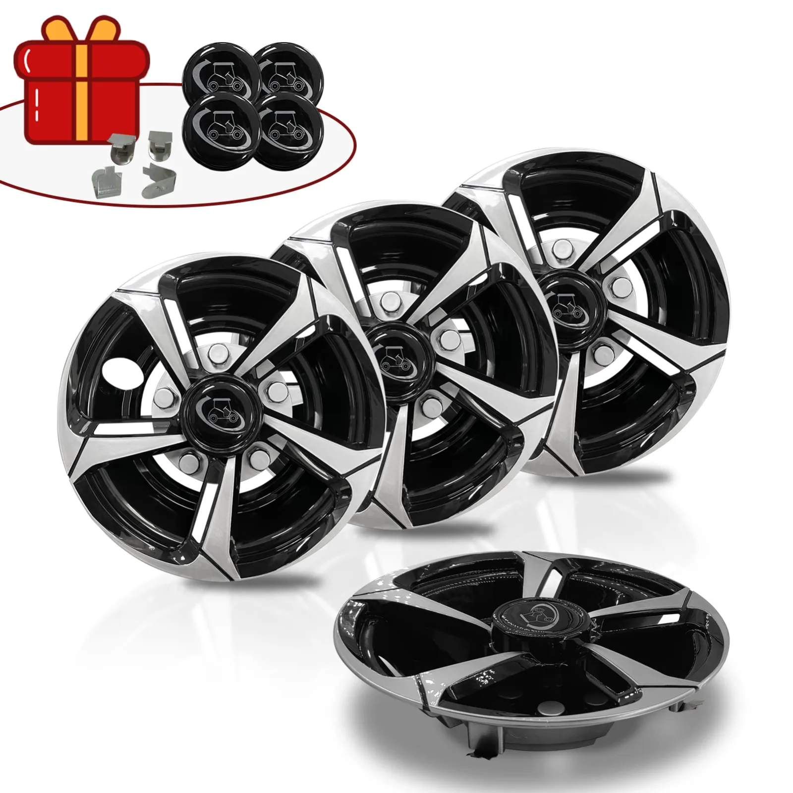 8-Inch Golf Cart Hub Caps, Chrome & Black Set of 4 image 2