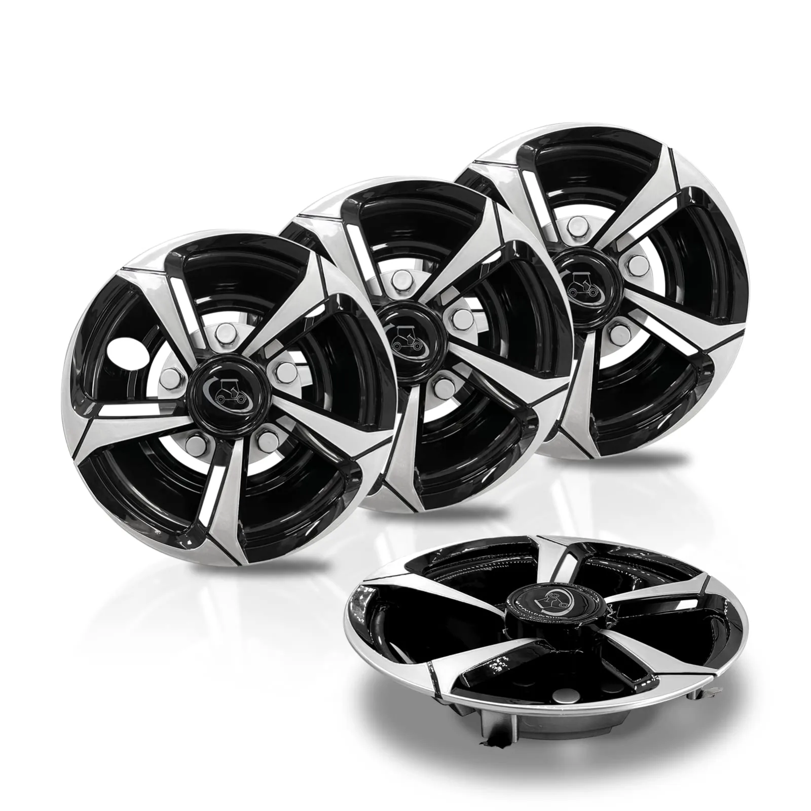 8-Inch Golf Cart Hub Caps, Chrome & Black Set of 4