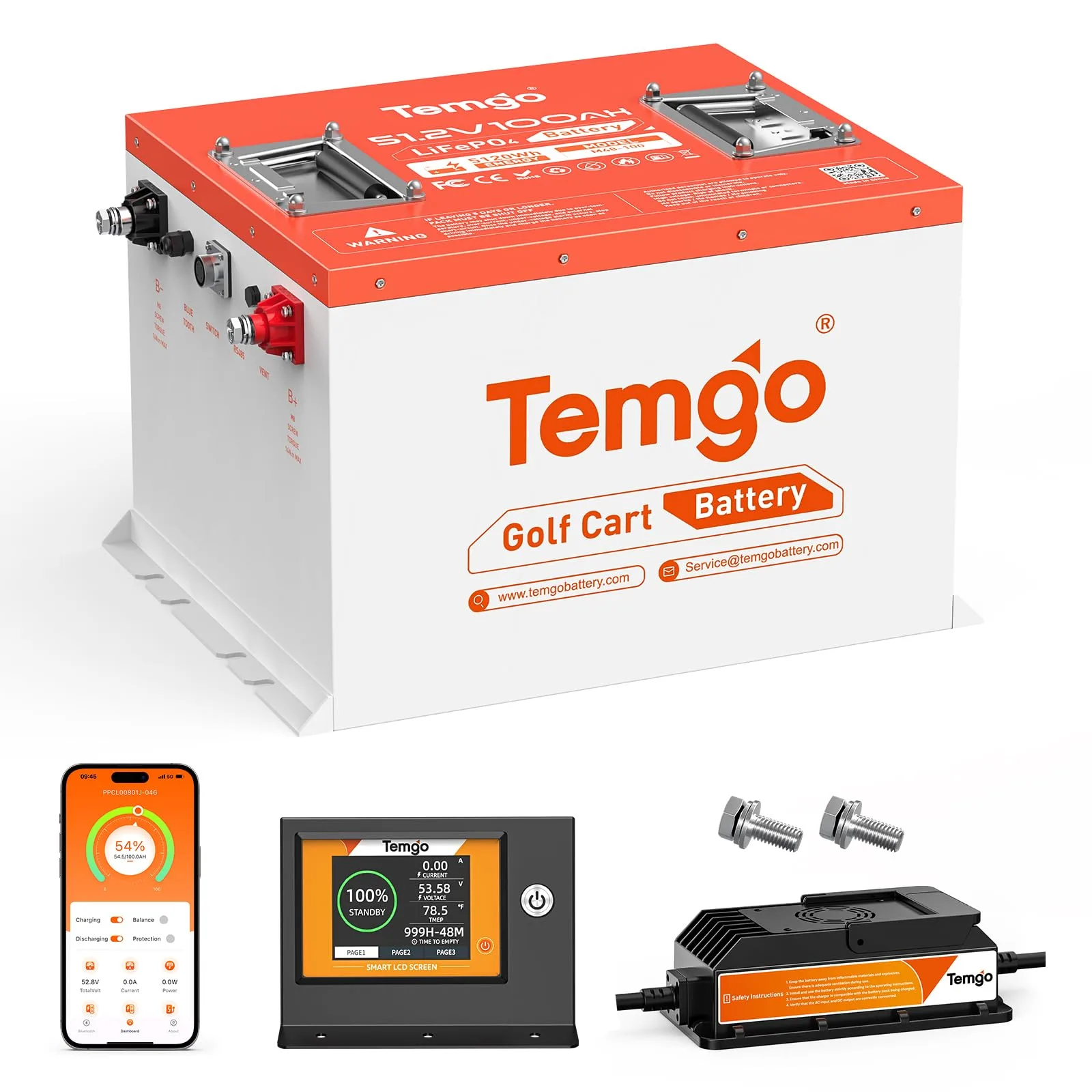 TEMGO 51.2V 100Ah LiFePO4 Golf Cart Battery