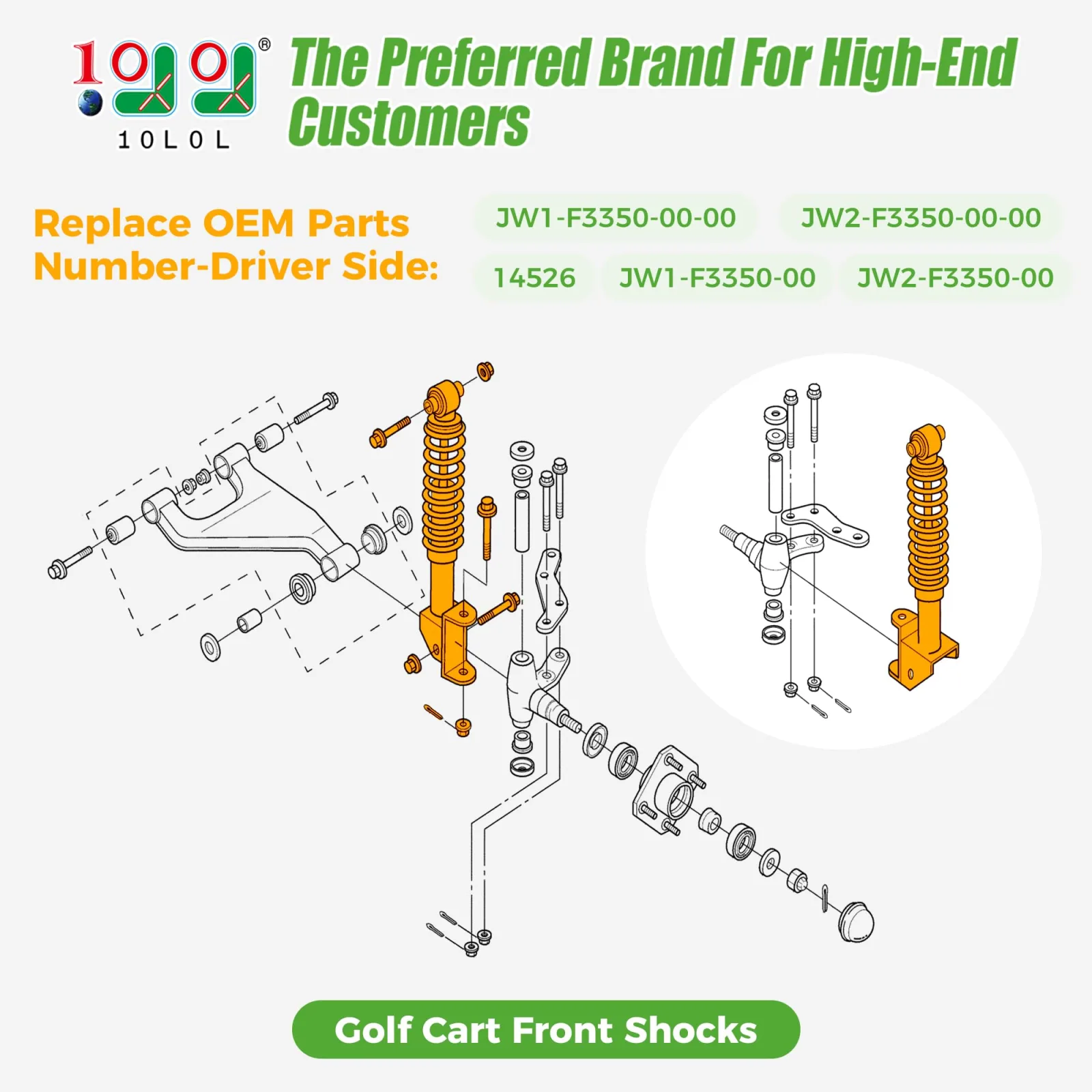 10L0L Front Shock Absorber Kit for Yamaha G29 Drive JW2-F3390-00 / JW2-F3350-00 (2007-2016) image 2