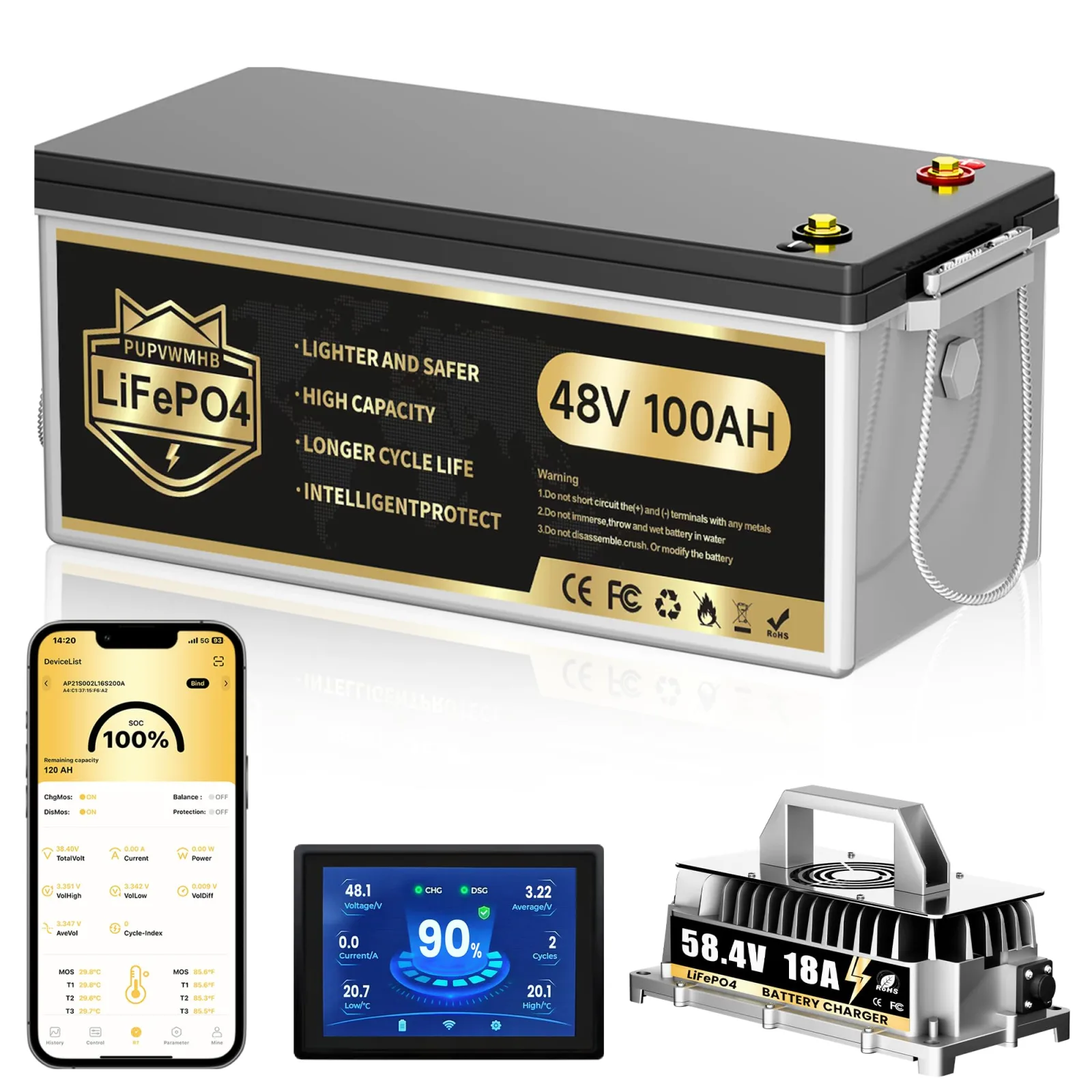 PUPVWMHB 48V 100Ah Golf Cart Lithium Battery Kit