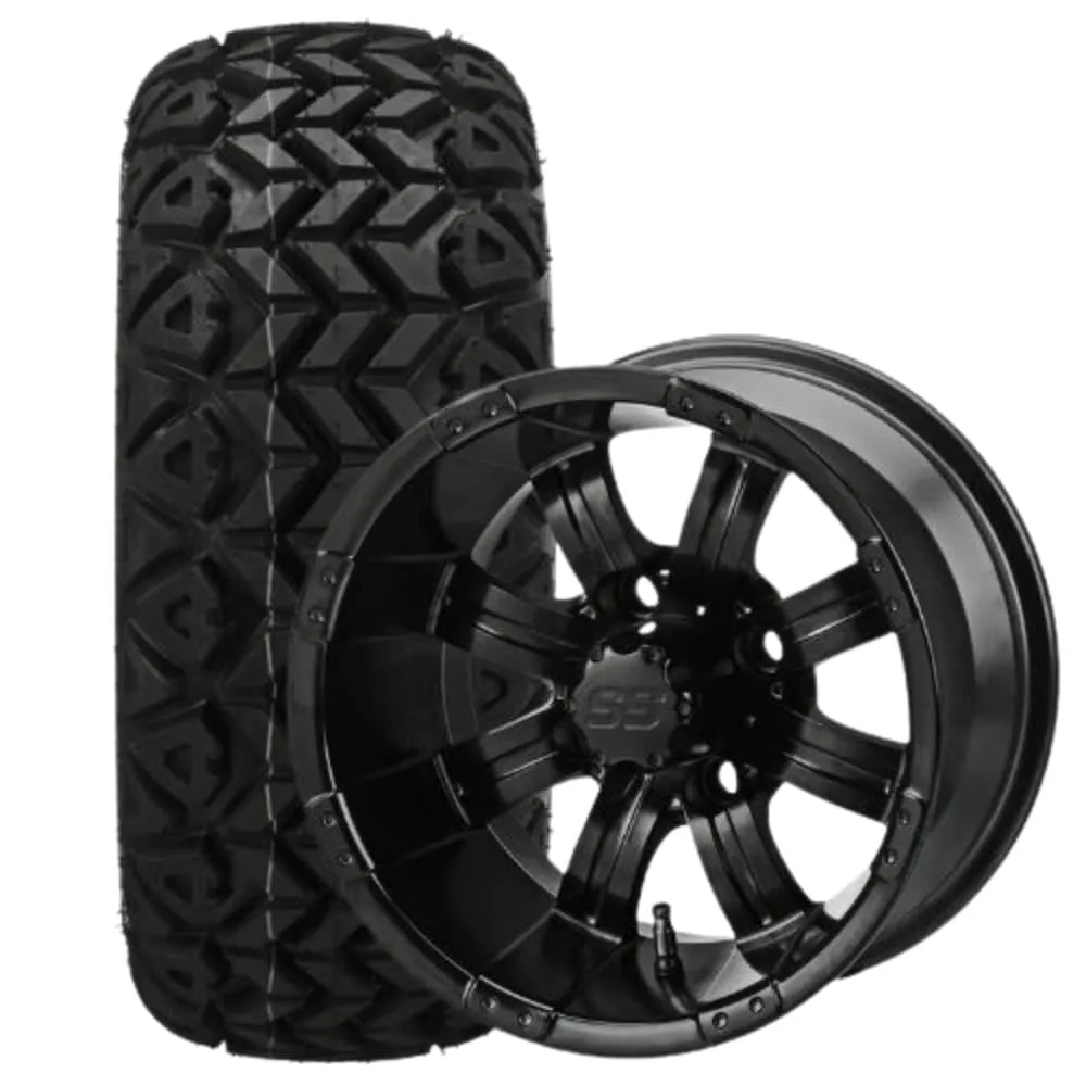 REVENGE Casino Matte Black Golf Cart Wheels and Tires Set