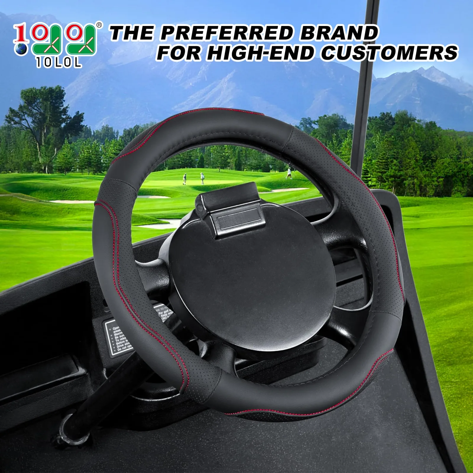 10L0L 13" Steering Wheel Cover for E‑Z‑GO TXT/RXV – Black/Red PU image 2