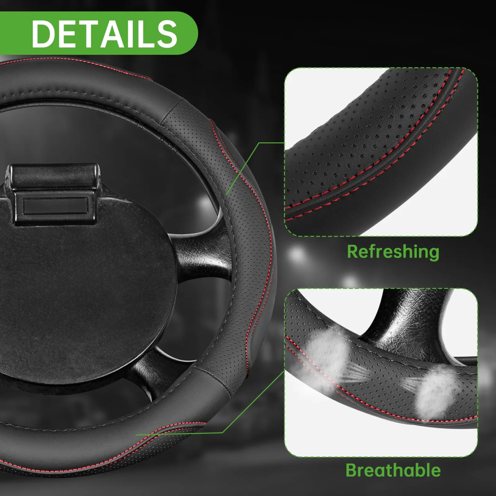 10L0L 13" Steering Wheel Cover for E‑Z‑GO TXT/RXV – Black/Red PU image 4
