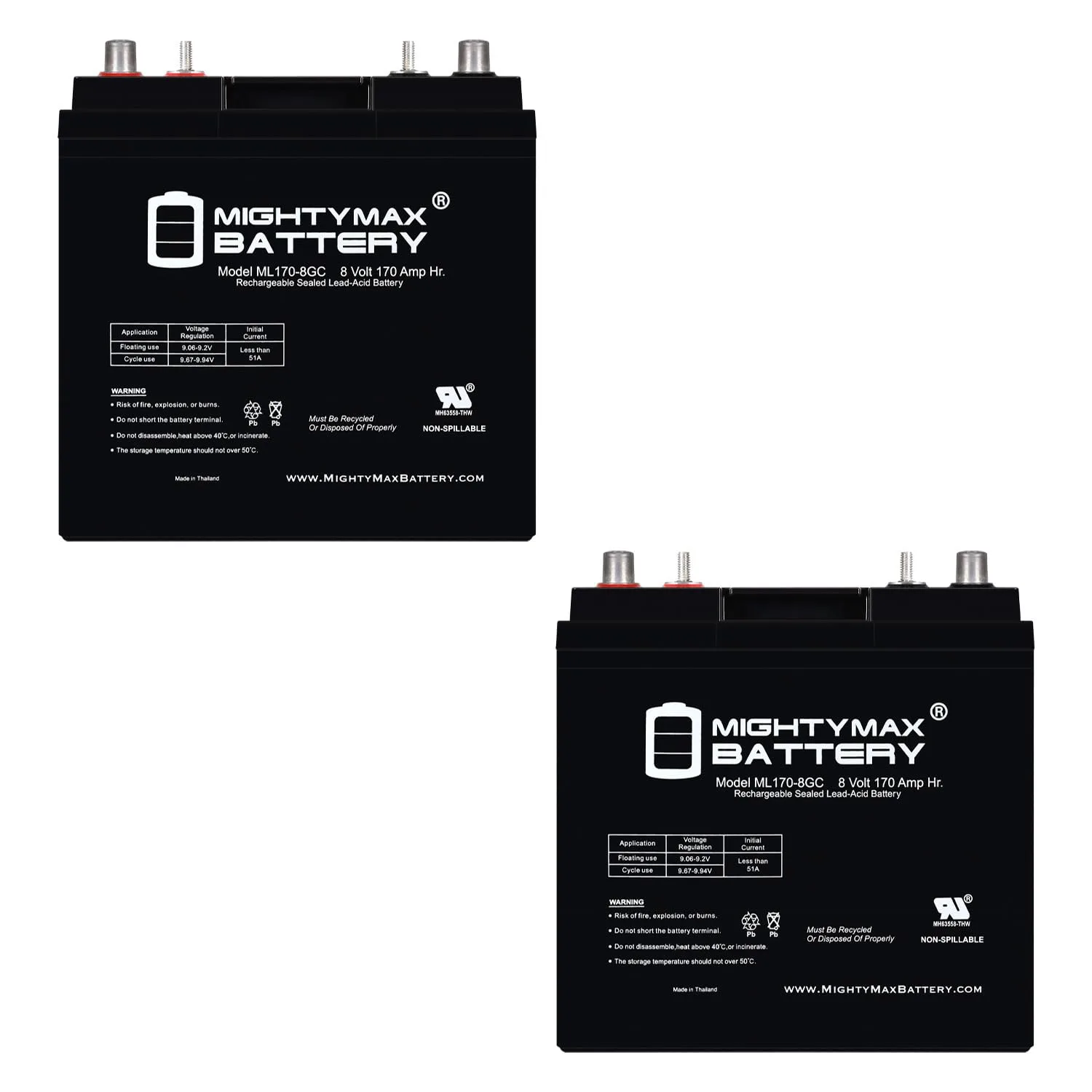 Mighty Max ML170-8GCMP217 8V 170Ah AGM Golf Cart Battery — 2-Pack