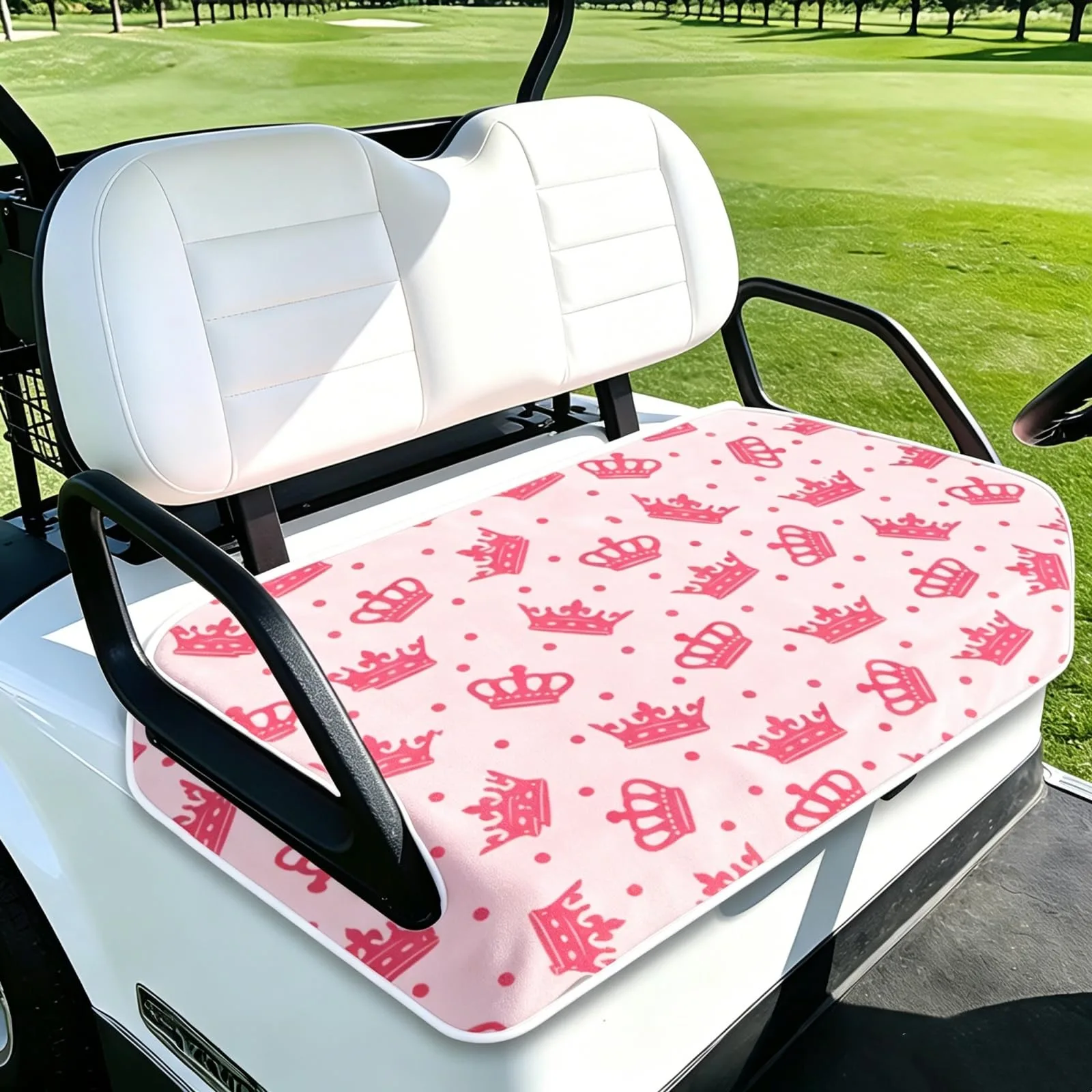 ORIGACH Pink Crown & Polka Dot Golf Cart Seat Cover 51 x 31 in