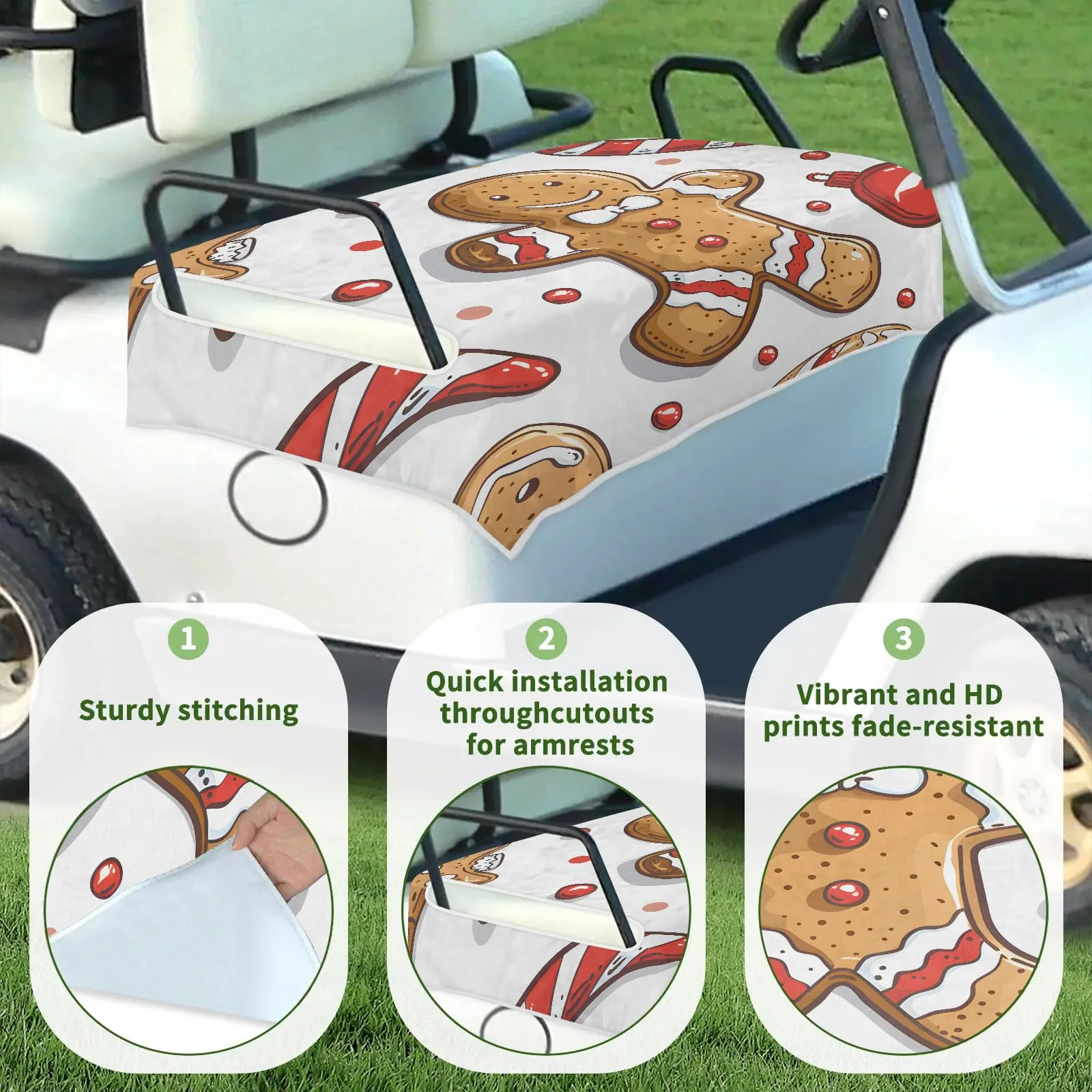Tiveruda Gingerbread Merry Xmas Golf Cart Seat Cover image 3