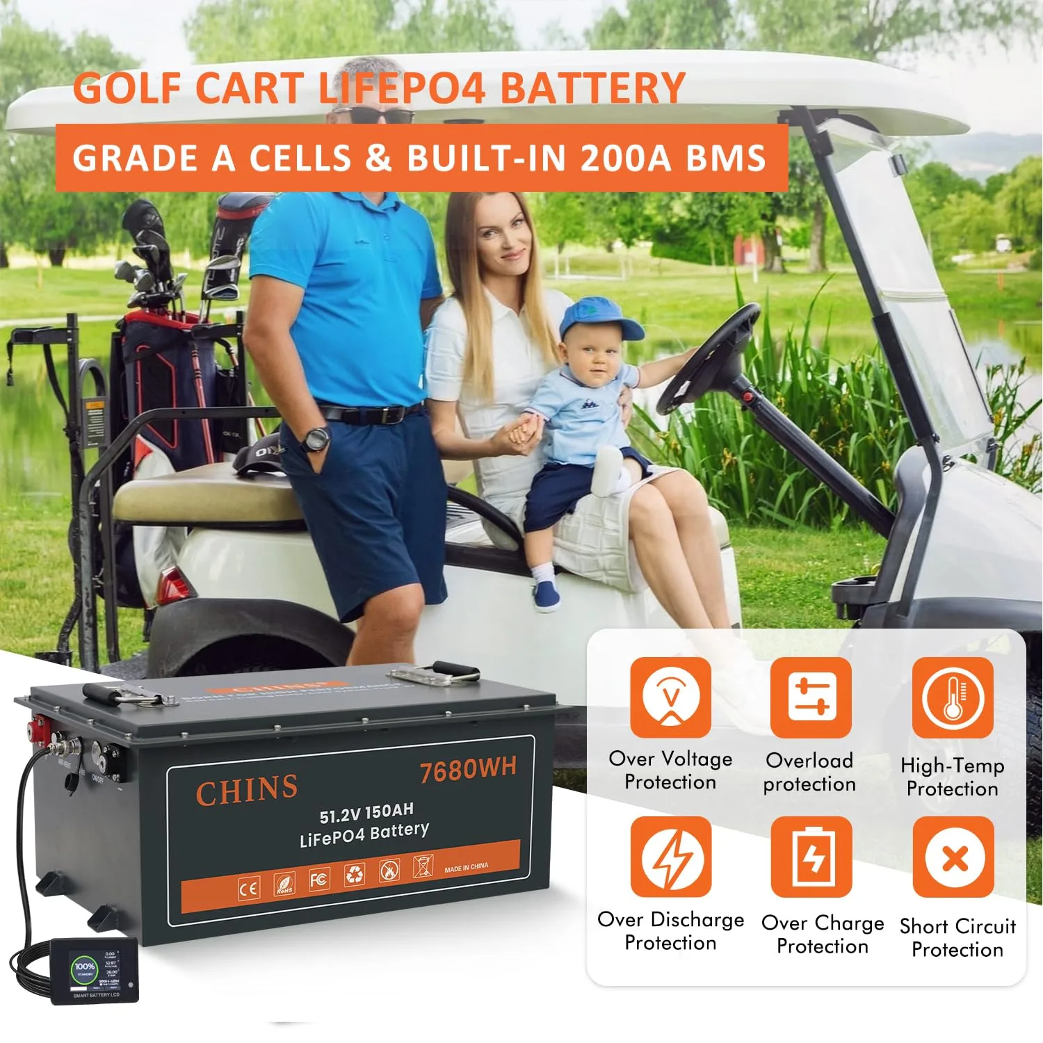 CHINS 48V 150Ah LiFePO4 Golf Cart Battery GC48150 with 18A Charger image 3