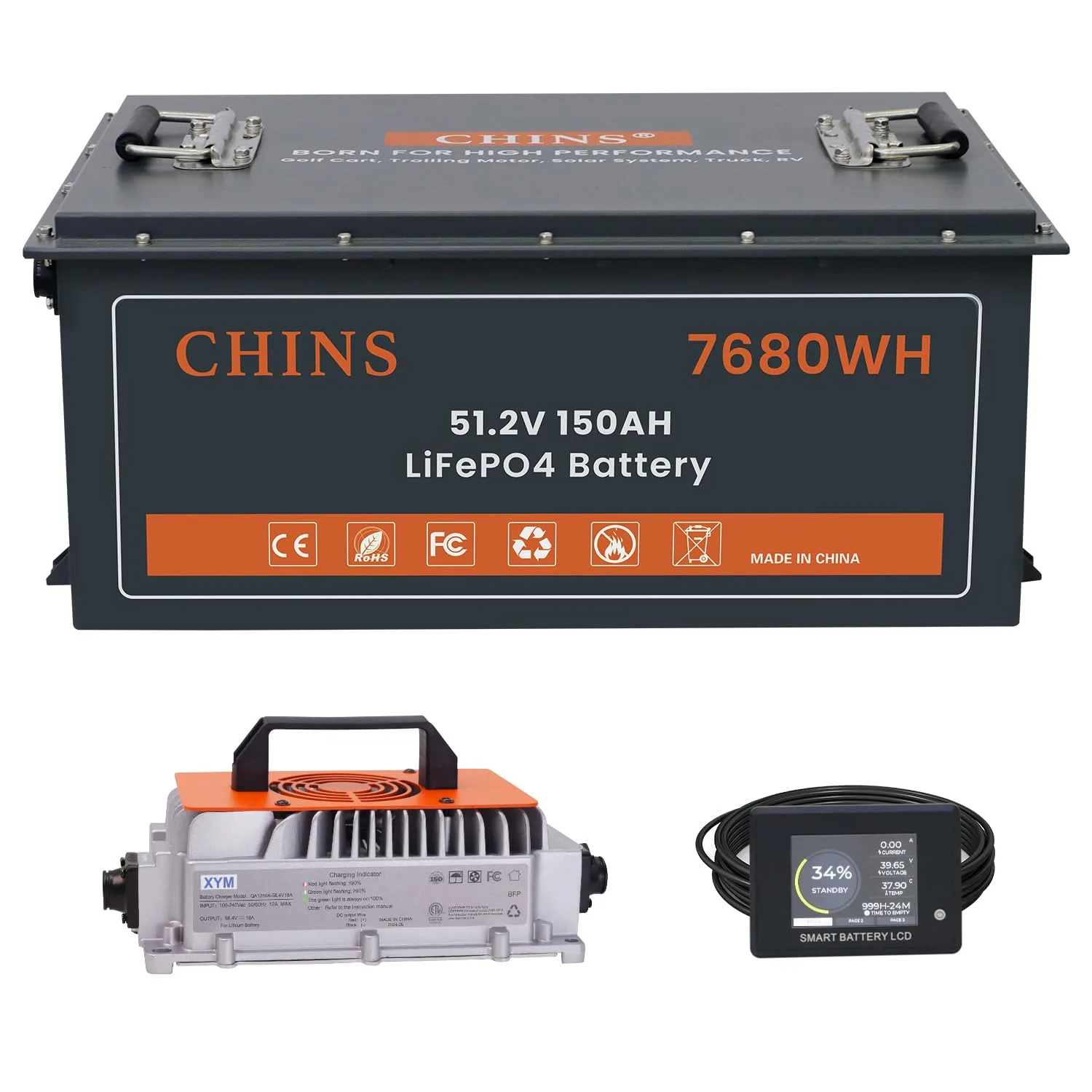 CHINS 48V 150Ah LiFePO4 Golf Cart Battery GC48150 with 18A Charger