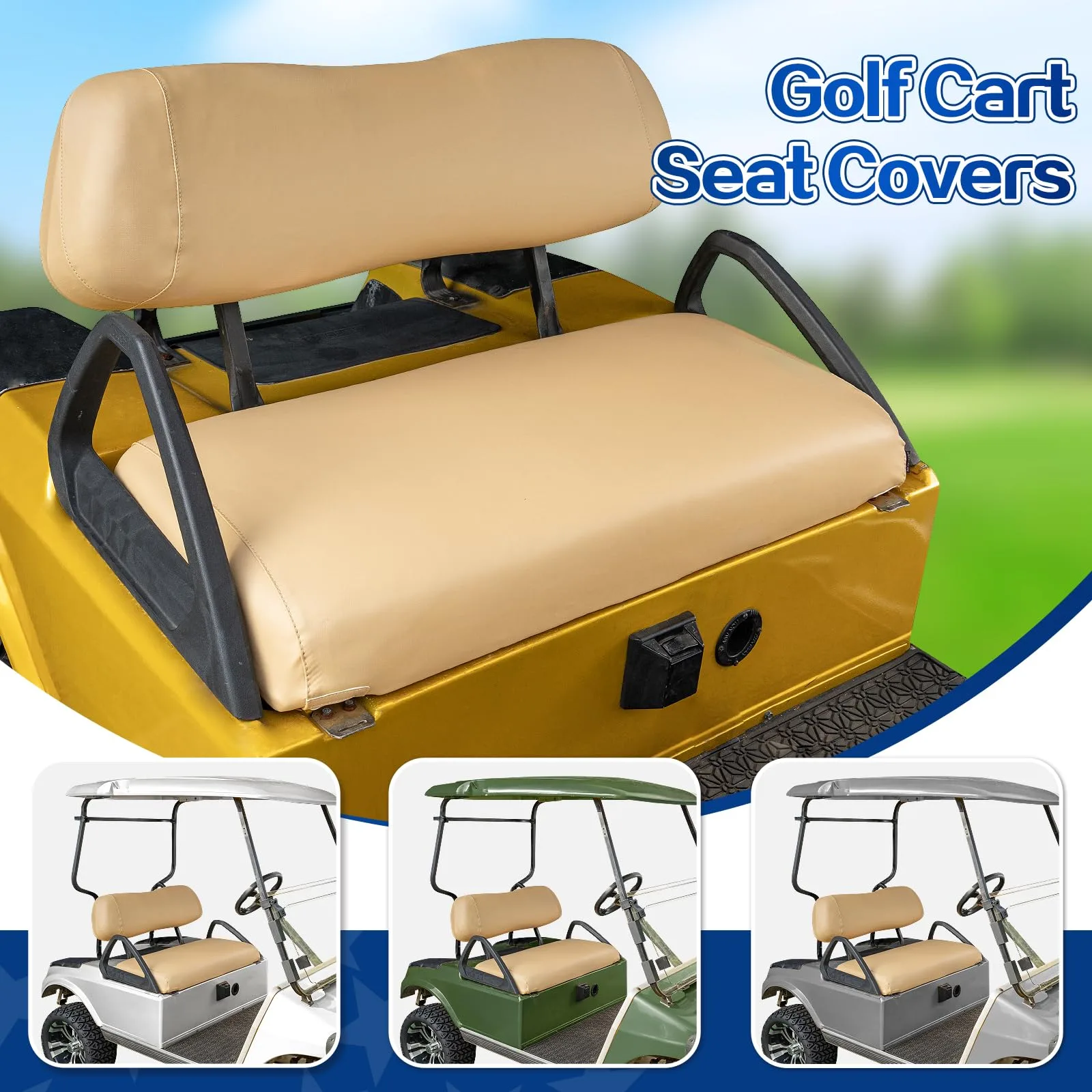 NOKINS Tan Front Seat Covers for Club Car DS - WGN10018-BF-GM image 2
