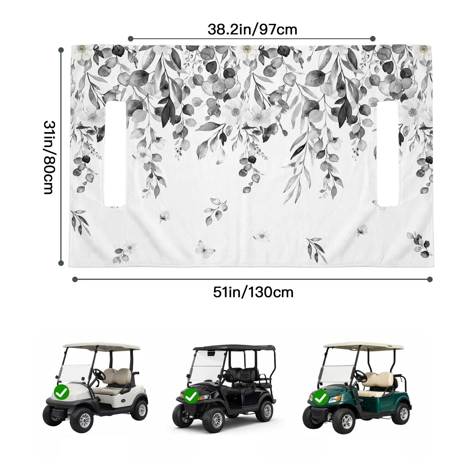 Trosturdspn 51" x 31" Microfiber Golf Cart Seat Towel Blanket - Gray Eucalyptus image 2