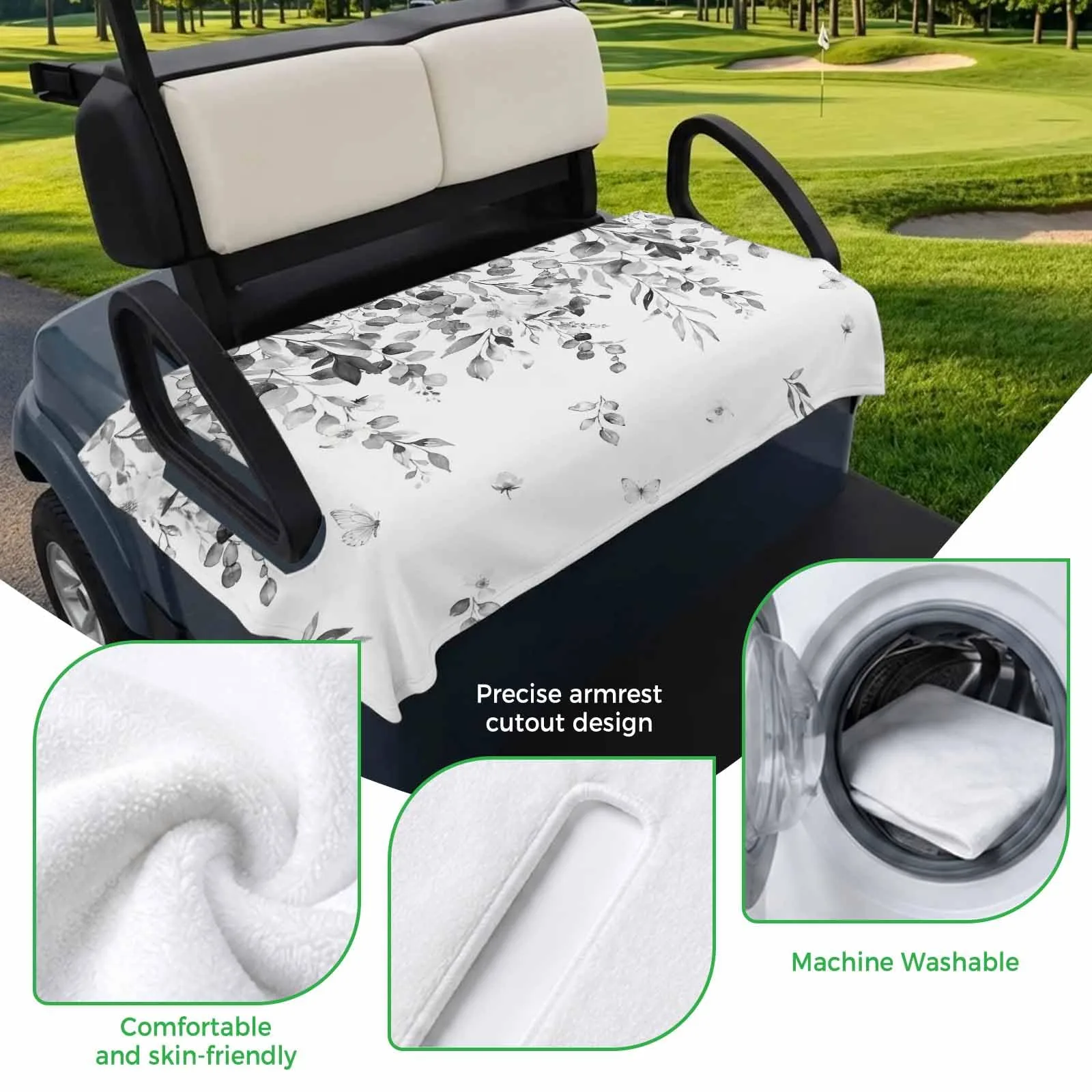 Trosturdspn 51" x 31" Microfiber Golf Cart Seat Towel Blanket - Gray Eucalyptus image 3