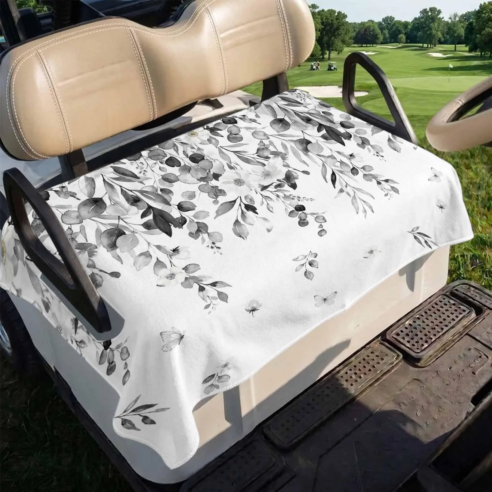 Trosturdspn 51" x 31" Microfiber Golf Cart Seat Towel Blanket - Gray Eucalyptus image 4