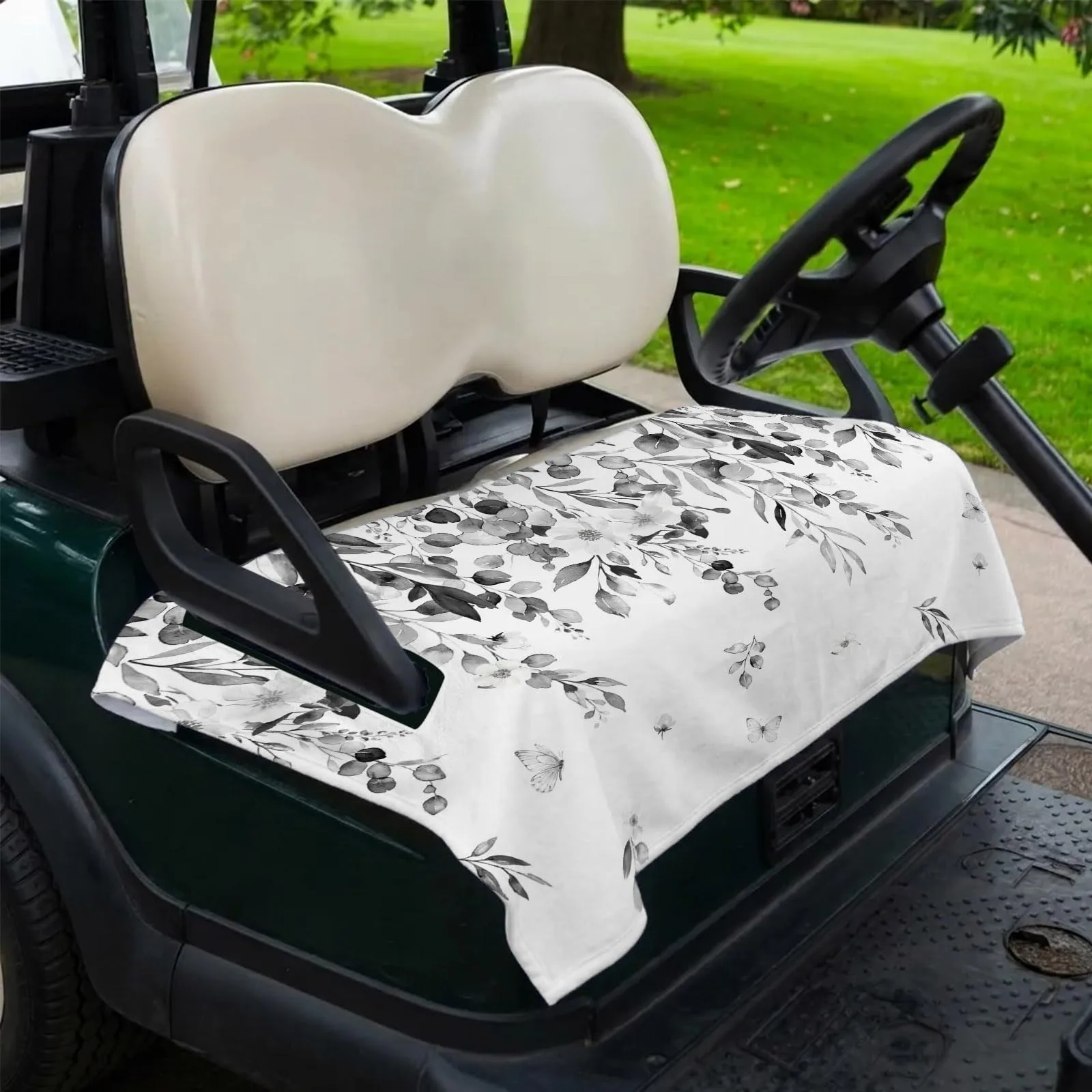 Trosturdspn 51" x 31" Microfiber Golf Cart Seat Towel Blanket - Gray Eucalyptus