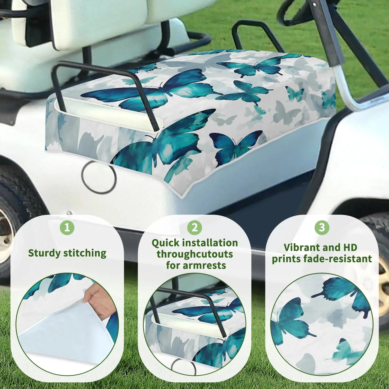 Tiveruda Green Blue Butterfly Golf Cart Seat Cover image 3