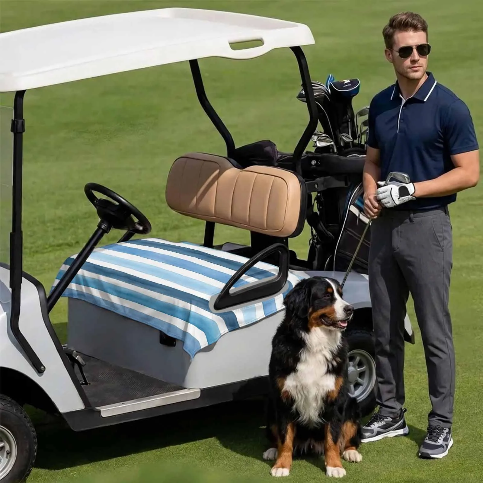 DecorLovee Blue Striped Golf Cart Seat Cover 51 x 31 in image 3