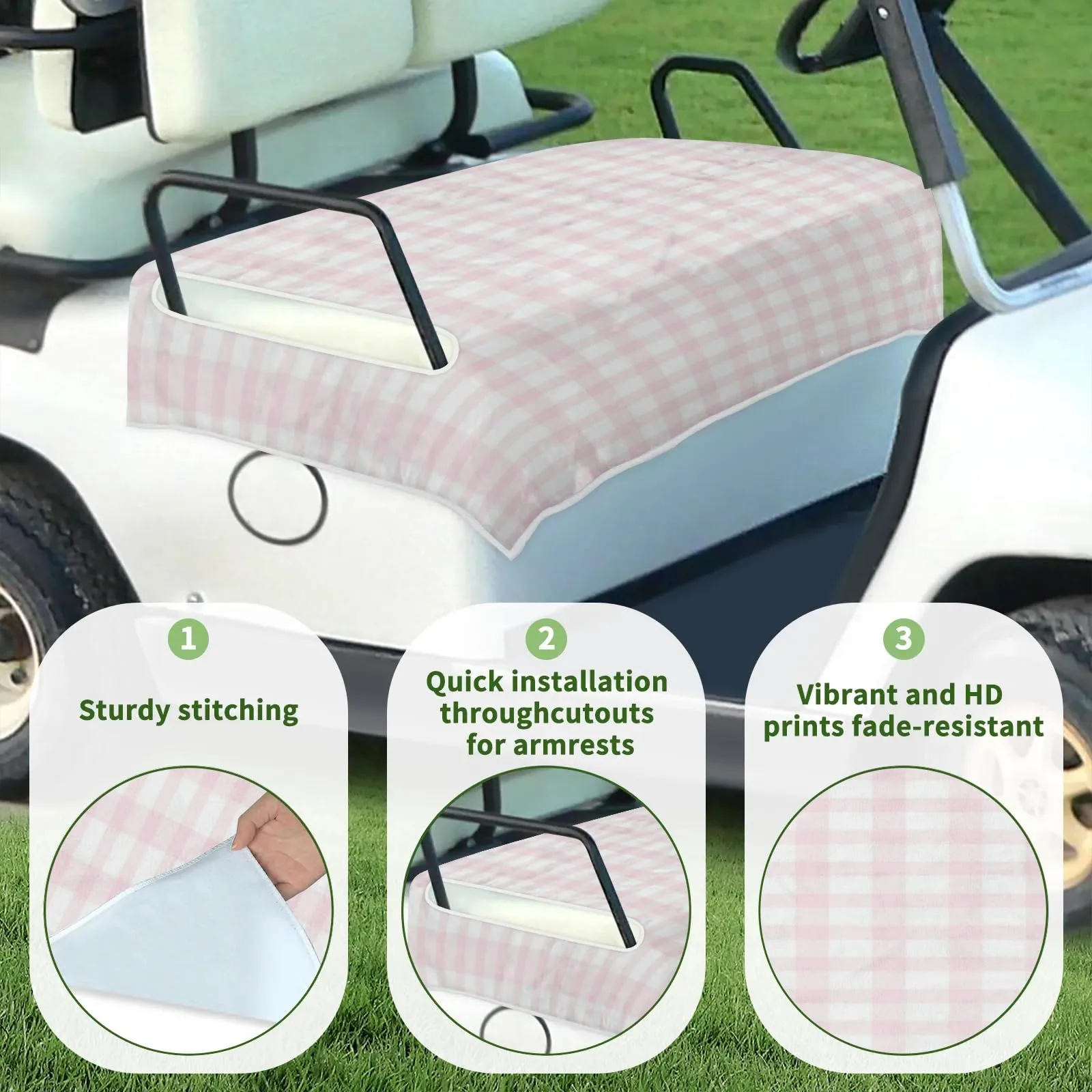 Tiveruda Pink Plaid Golf Cart Seat Cover 51 x 31 in image 3