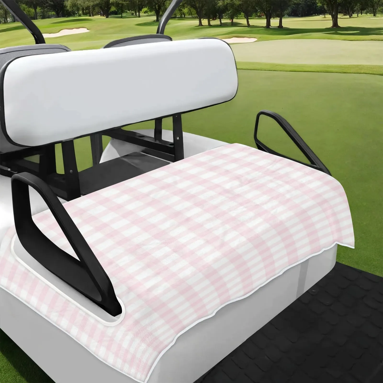 Tiveruda Pink Plaid Golf Cart Seat Cover 51 x 31 in