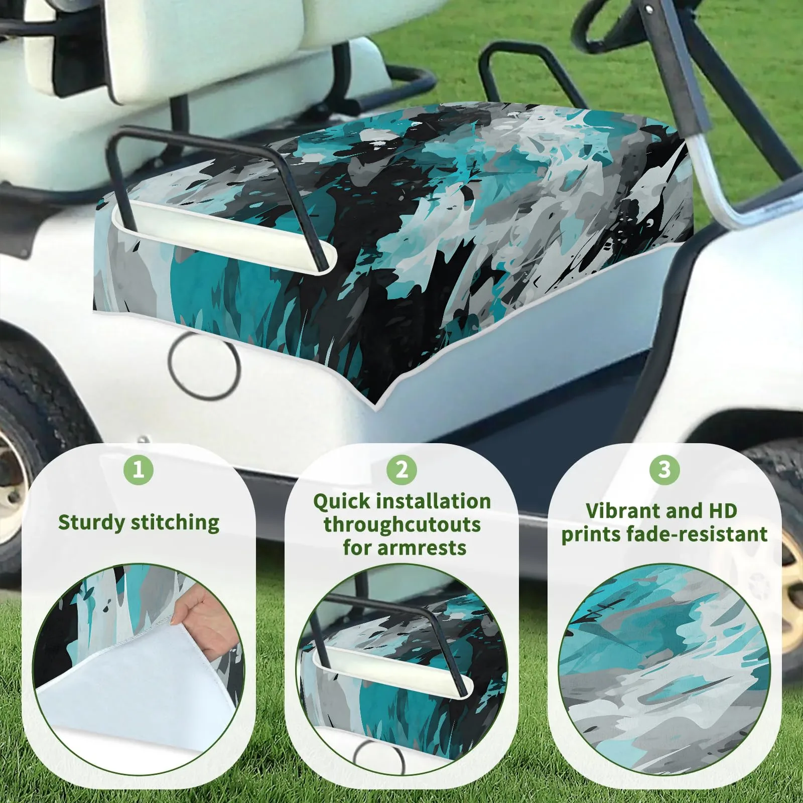 Tiveruda Abstract Camo Blue Universal Golf Cart Seat Cover 51" x 31" image 3