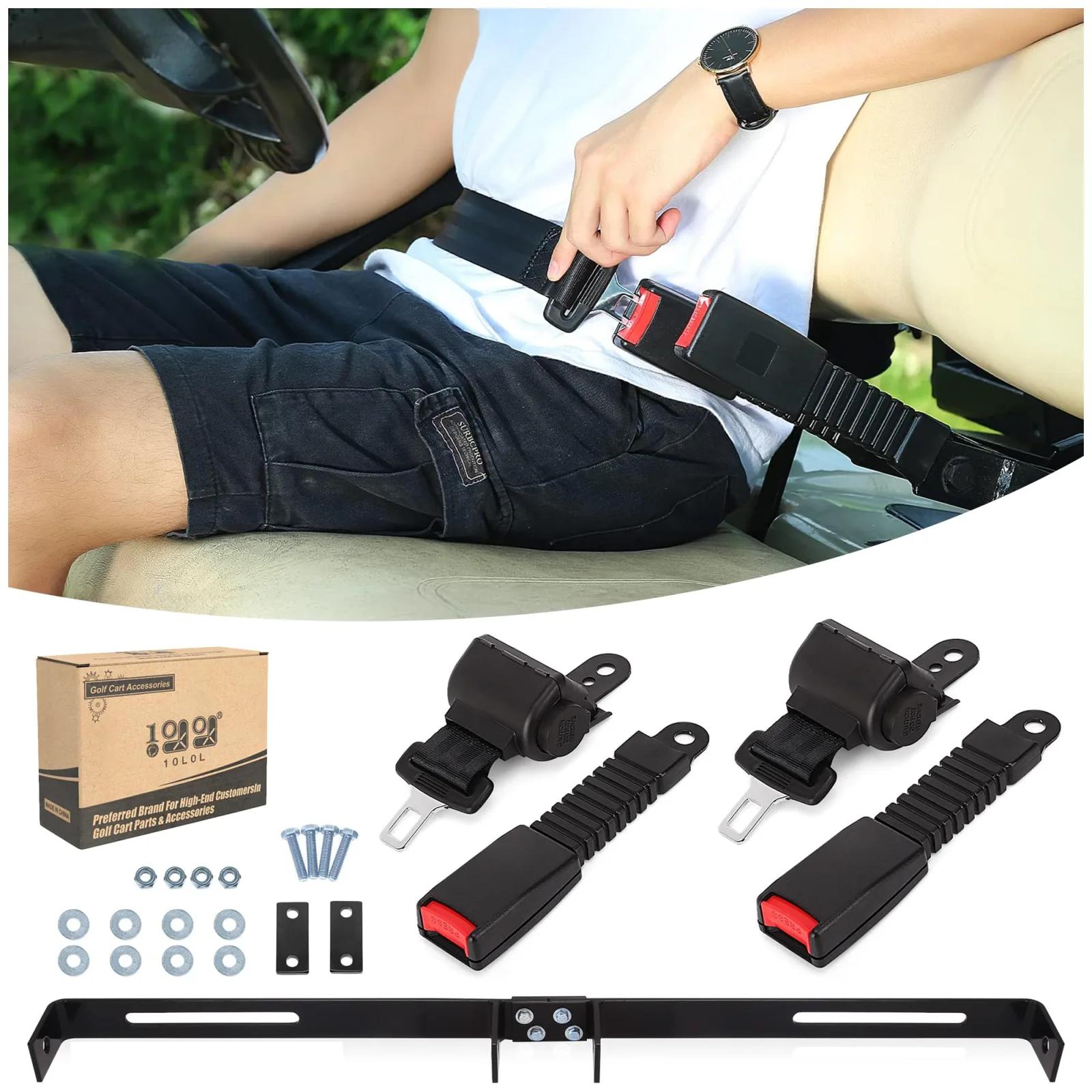 10L0L Golf Cart Seat Belt Kit with Retractable Belts