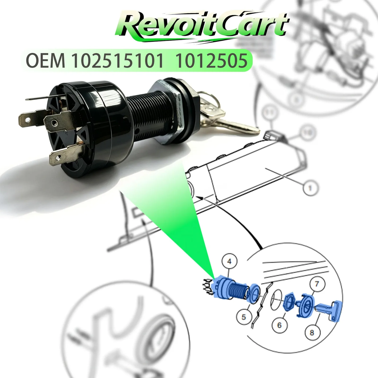 RevoitCart Ignition Key Switch for Club Car Gas Carts image 2