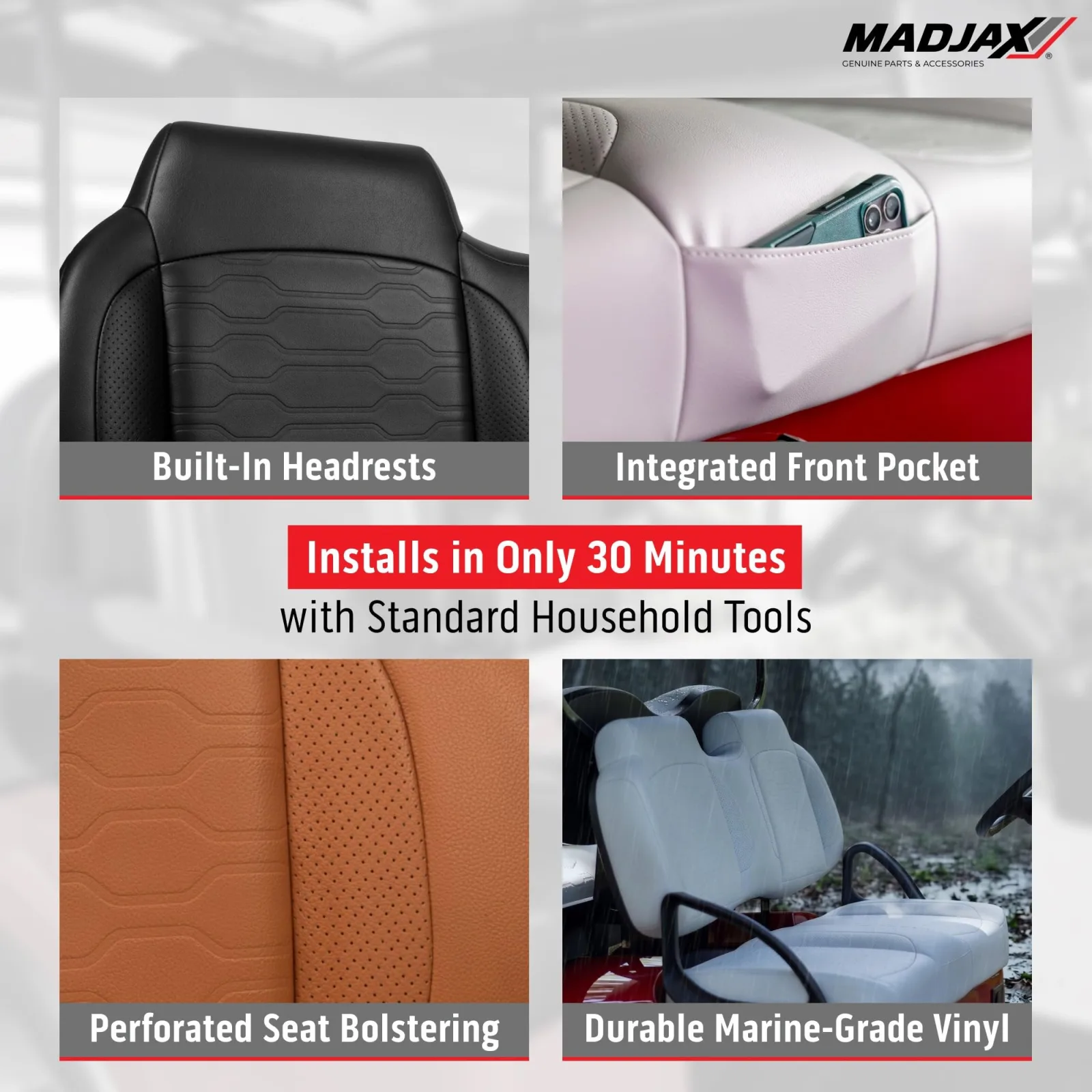 MadJax Aspen Front Seat Cushions for E-Z-GO TXT & RXV image 2