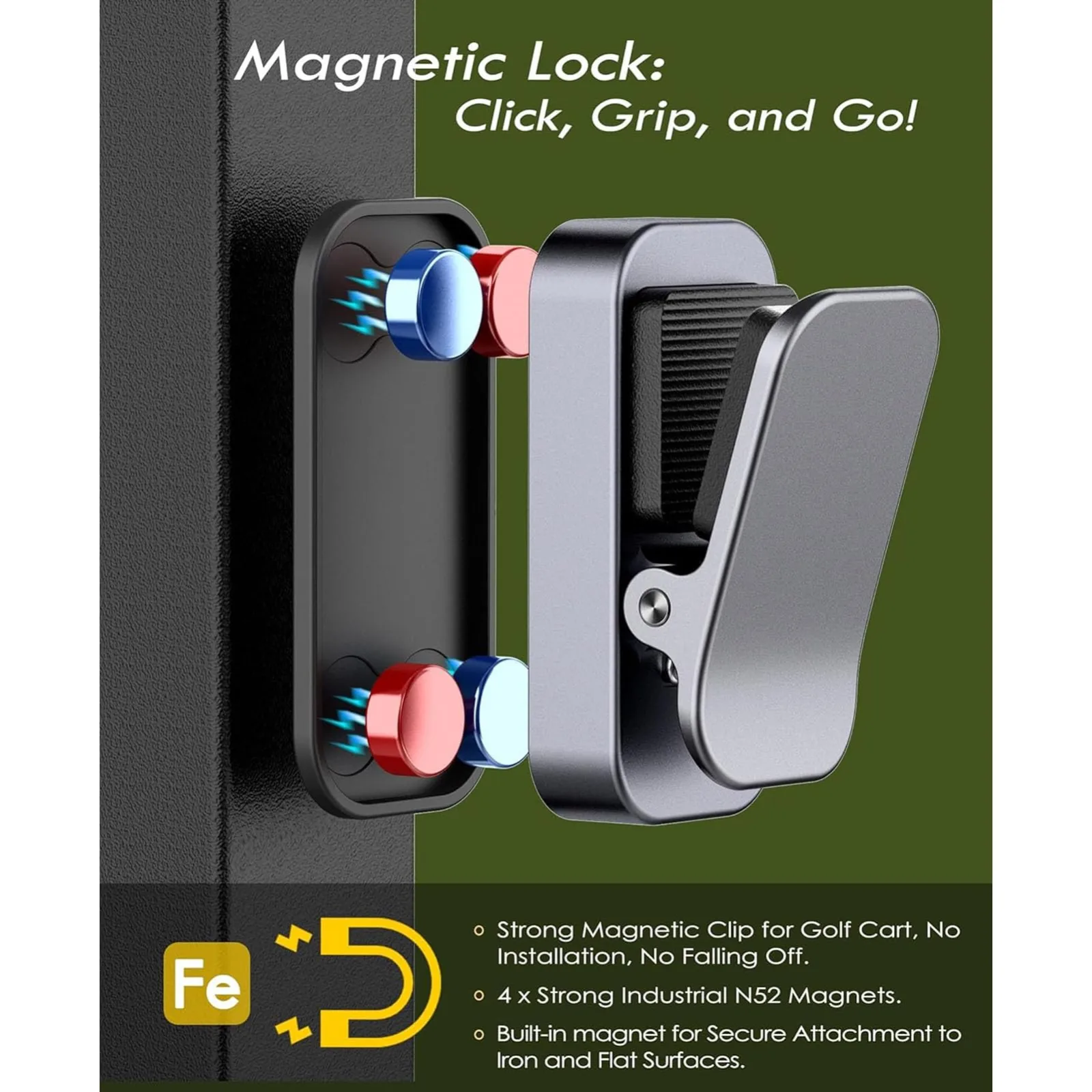 Wisoqu Aluminum Magnetic Golf Cart Sunglass Holder with Silicone Clamp image 2