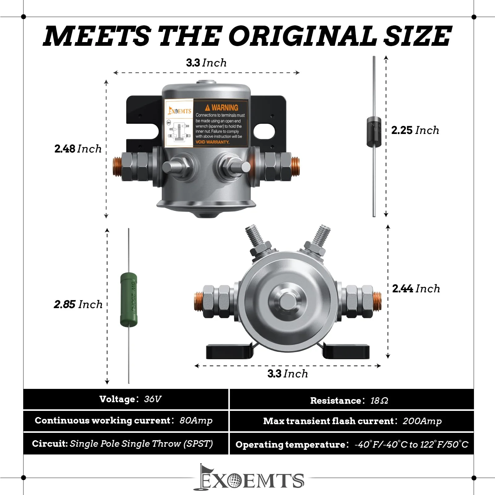 EXOEMTS 36V Solenoid Relay for E-Z-GO TXT & Marathon image 3